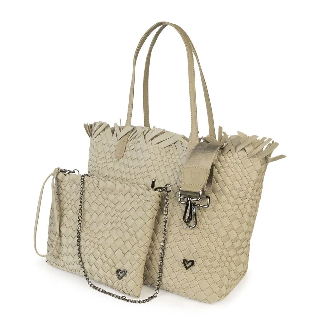NEW: Vulcan Woven Large Tote (Fringed Top) - Khaki