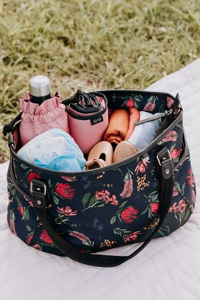 OiOi Nappy Bag Tote - Navy Botanical