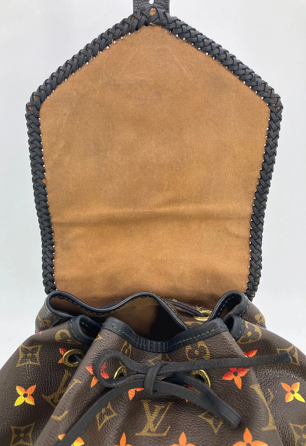 OOAK Louis Vuitton Hand Painted Leather Wrapped Montsouris GM Backpack