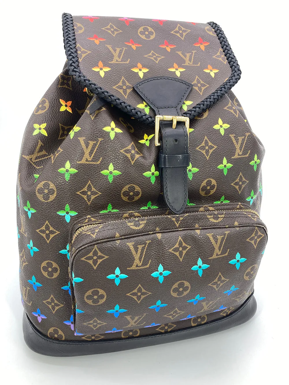 OOAK Louis Vuitton Hand Painted Leather Wrapped Montsouris GM Backpack