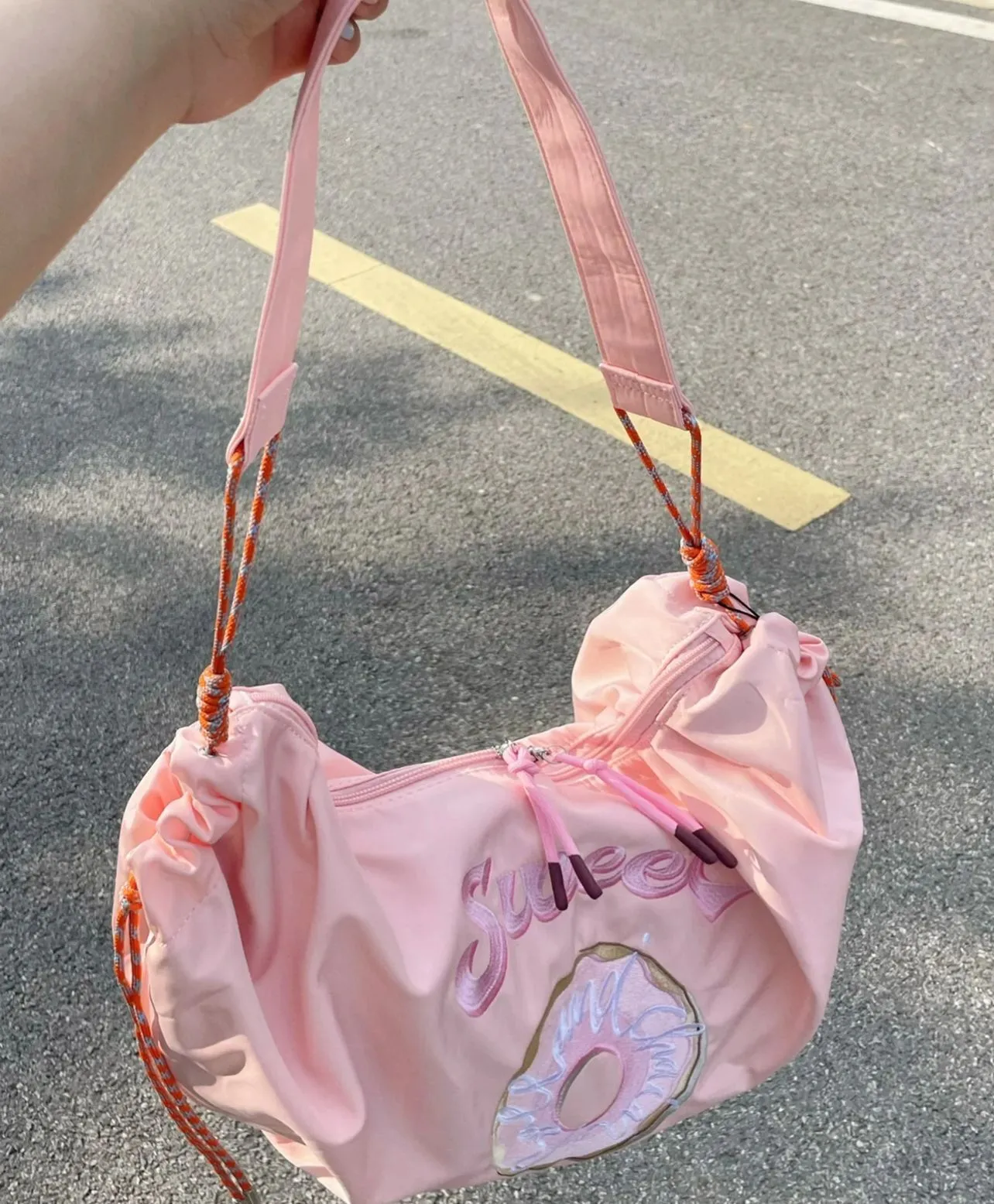 Pink Donut Embroidery Large Capacity Duffel Bag