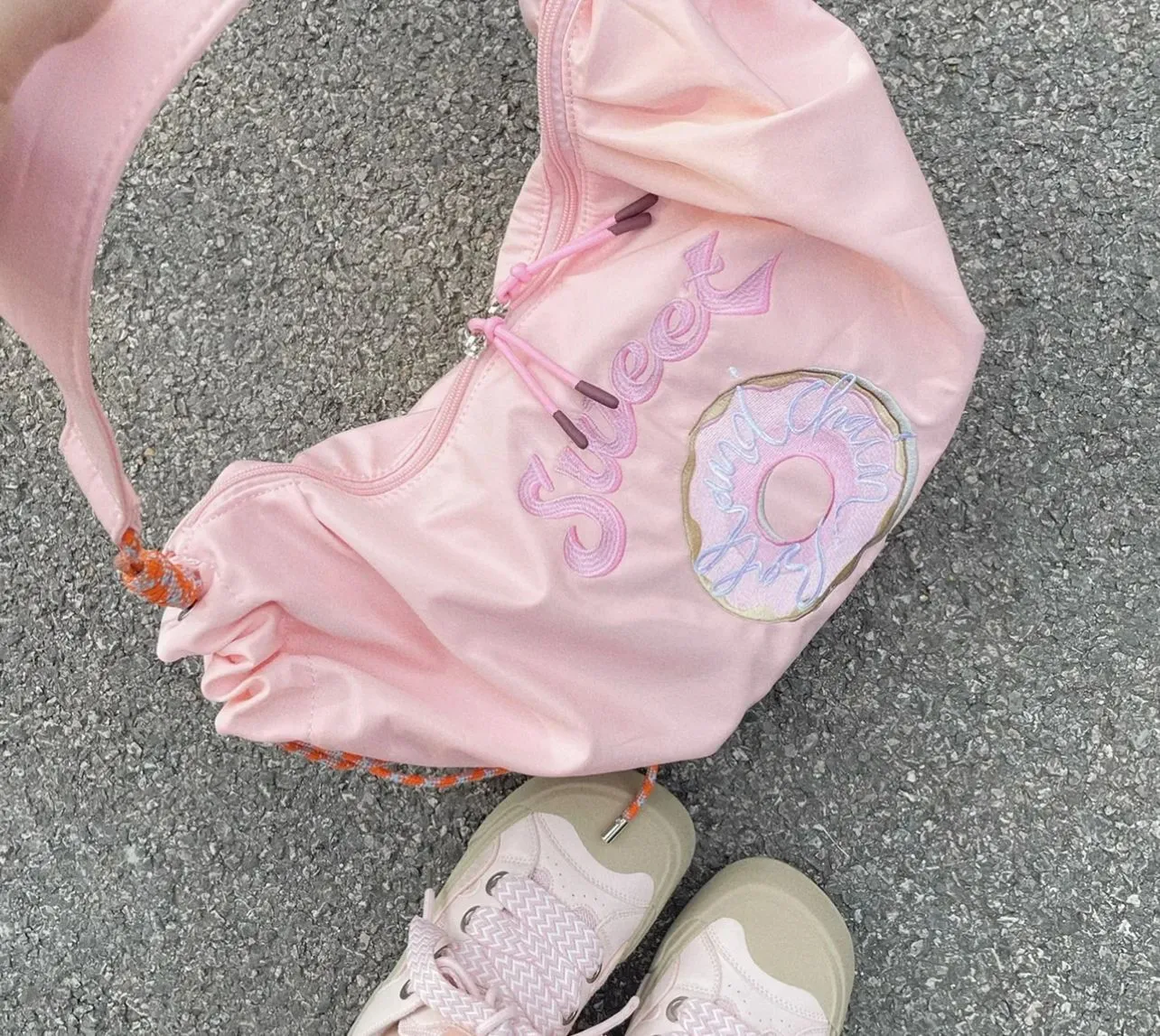 Pink Donut Embroidery Large Capacity Duffel Bag
