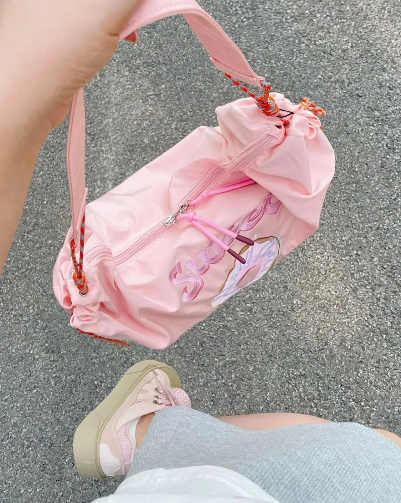 Pink Donut Embroidery Large Capacity Duffel Bag
