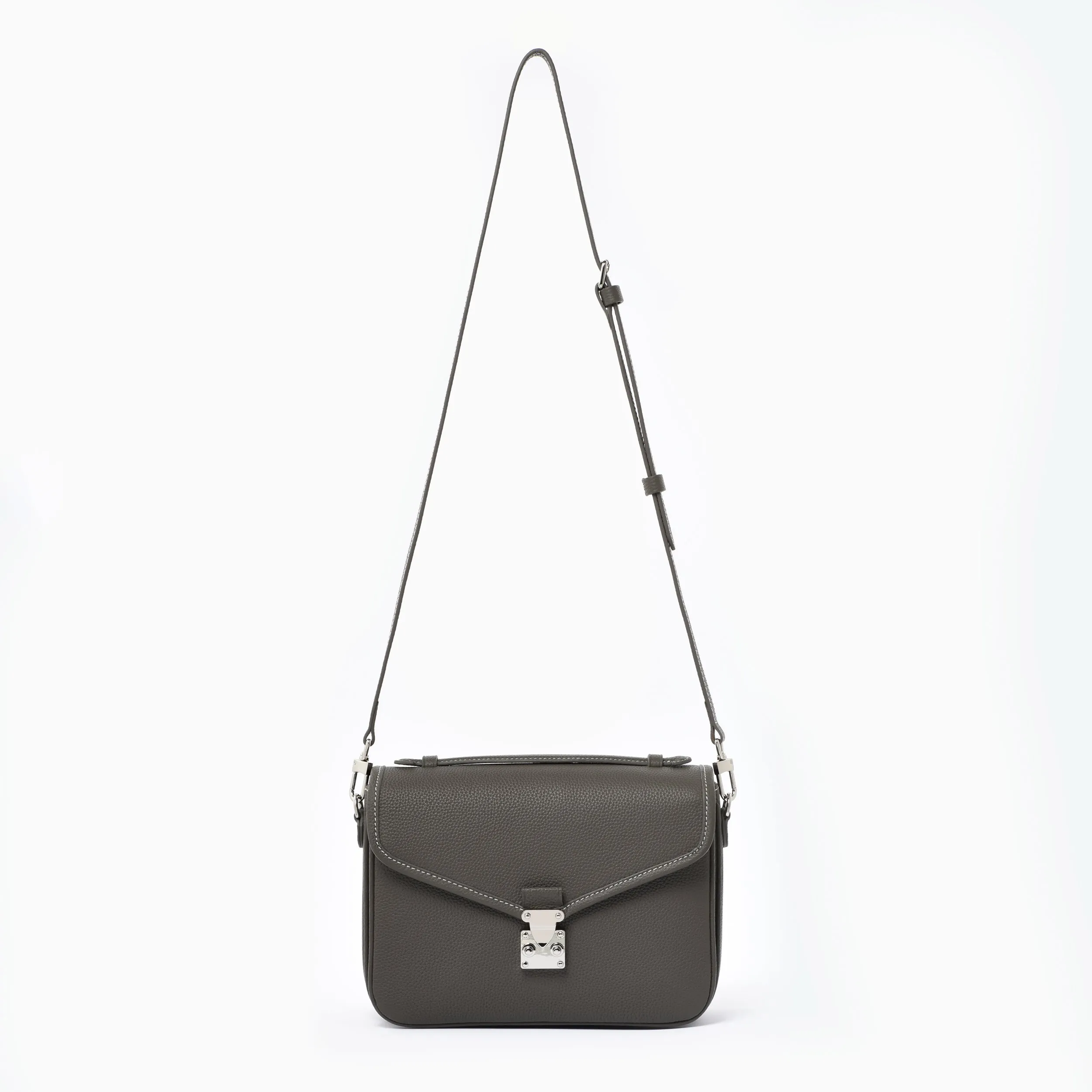 PRE ORDER Graphite grey Togo Leather - "Paris15" Satchel Crossbody bag