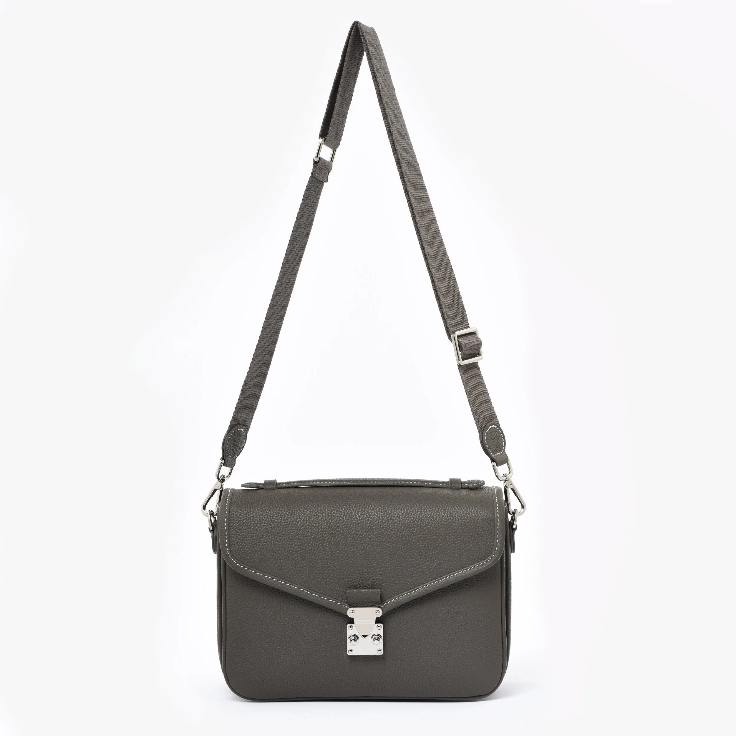PRE ORDER Graphite grey Togo Leather - "Paris15" Satchel Crossbody bag