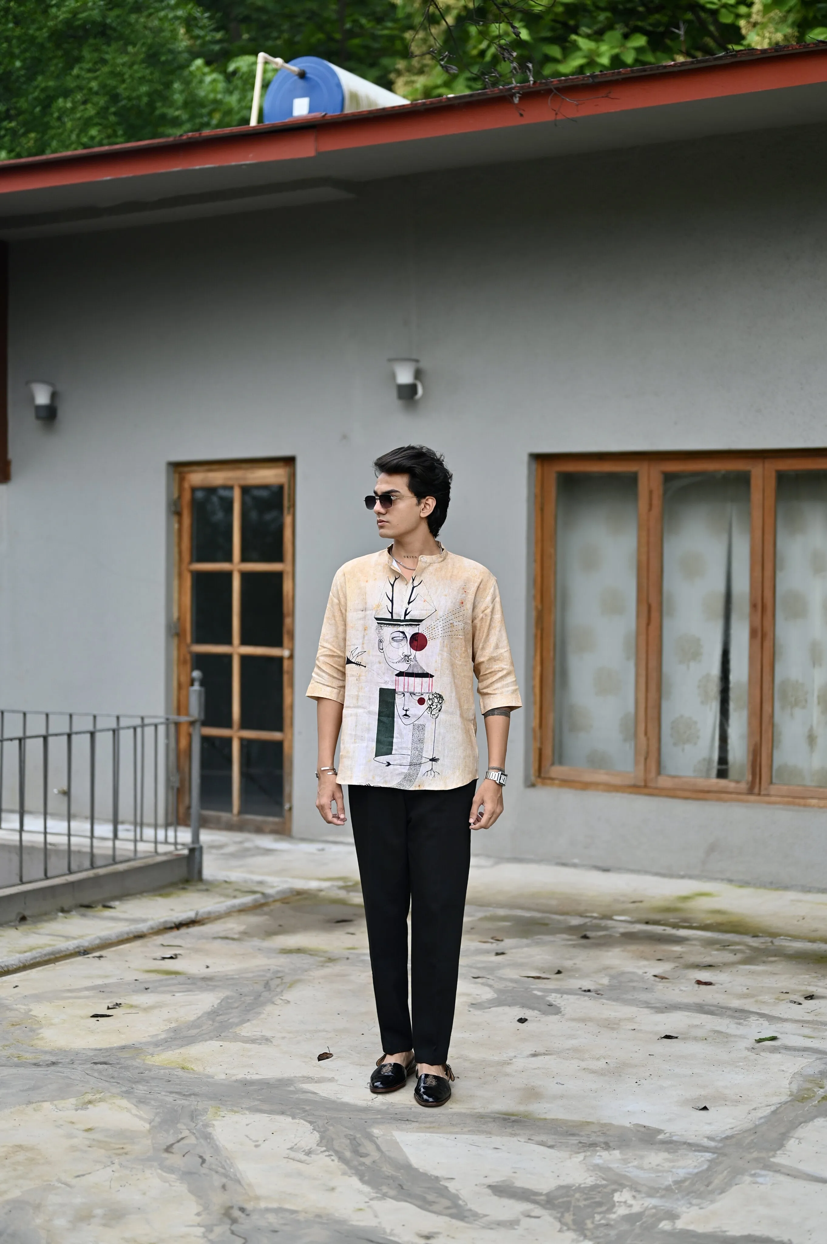 "Selfie Symphony : A self portrait 3/4 Sleeve Kurta Style Shirt"