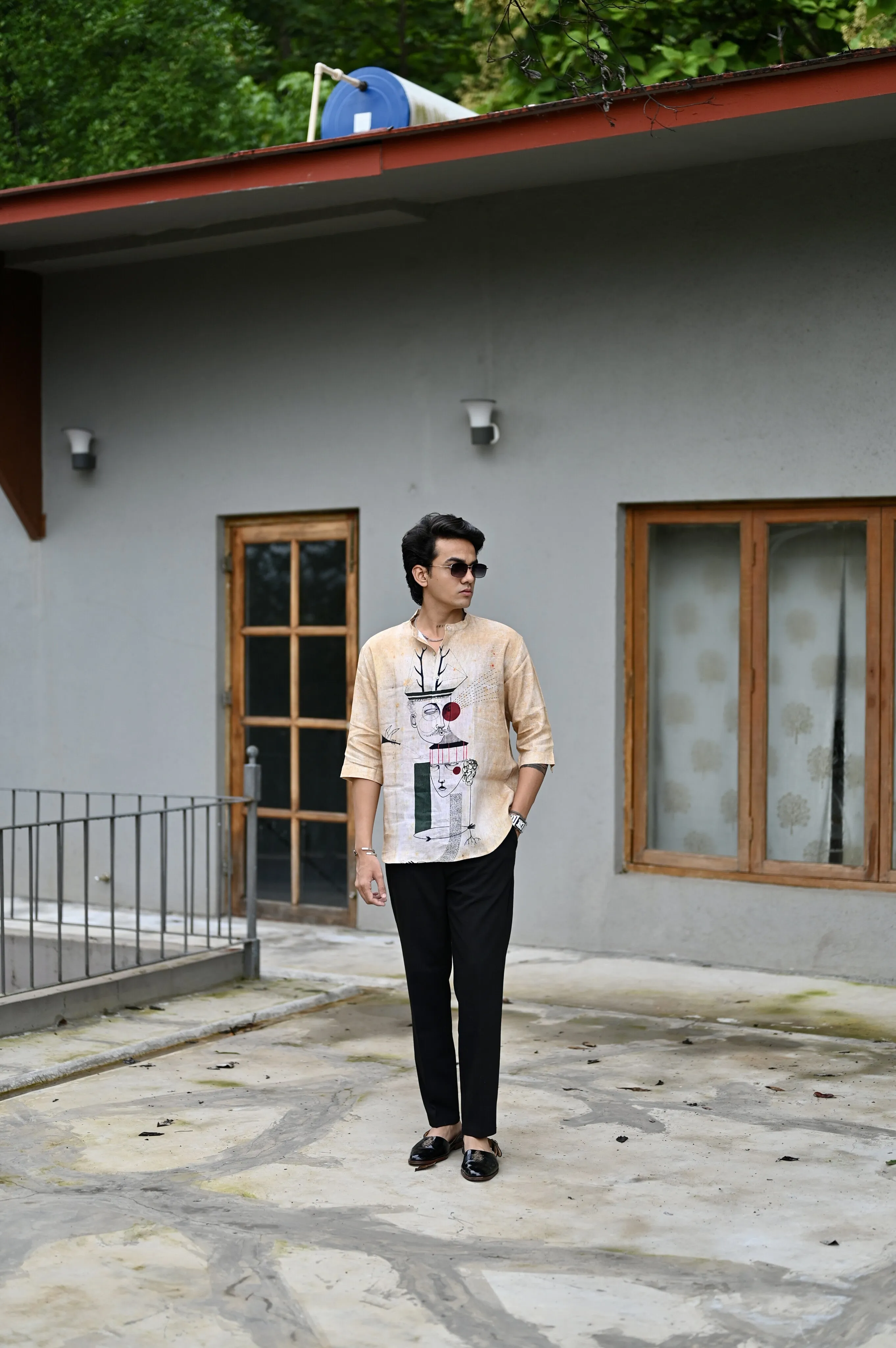 "Selfie Symphony : A self portrait 3/4 Sleeve Kurta Style Shirt"