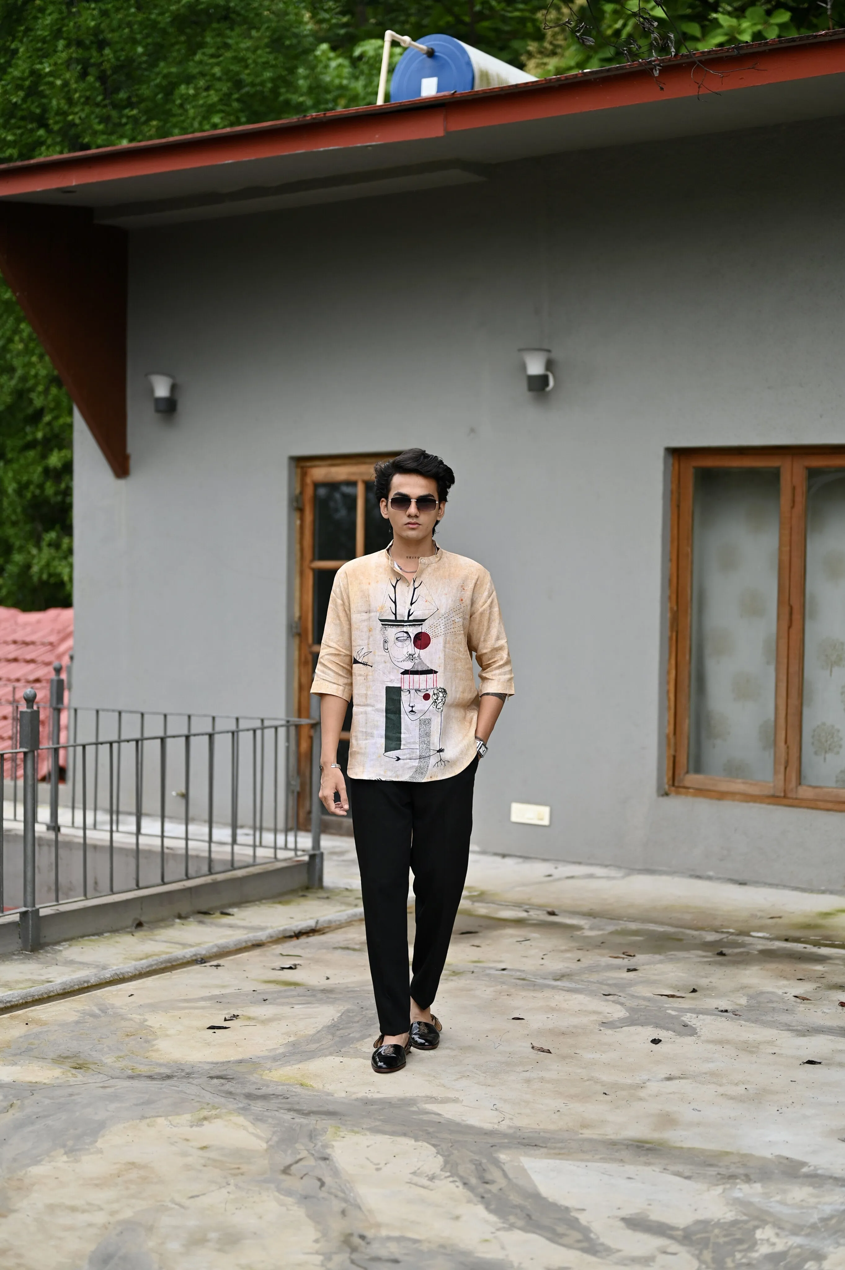 "Selfie Symphony : A self portrait 3/4 Sleeve Kurta Style Shirt"