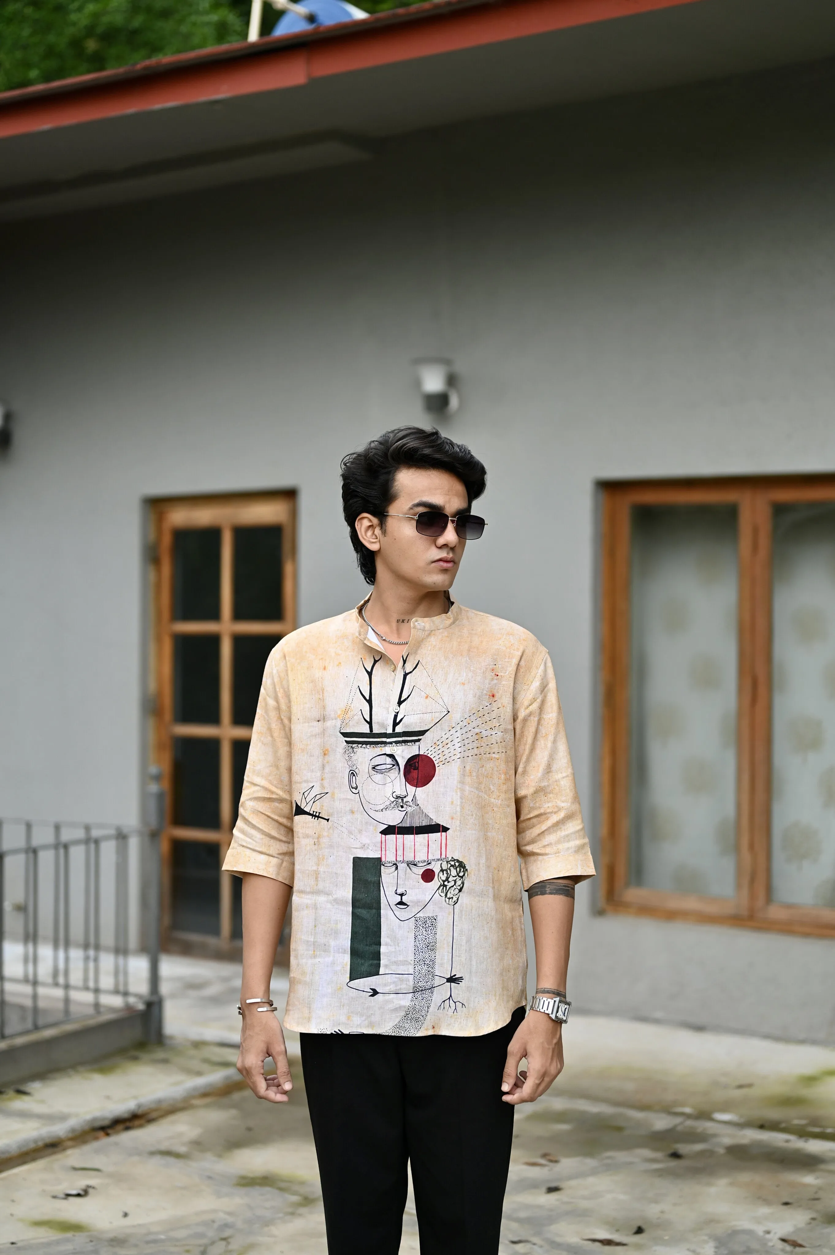 "Selfie Symphony : A self portrait 3/4 Sleeve Kurta Style Shirt"
