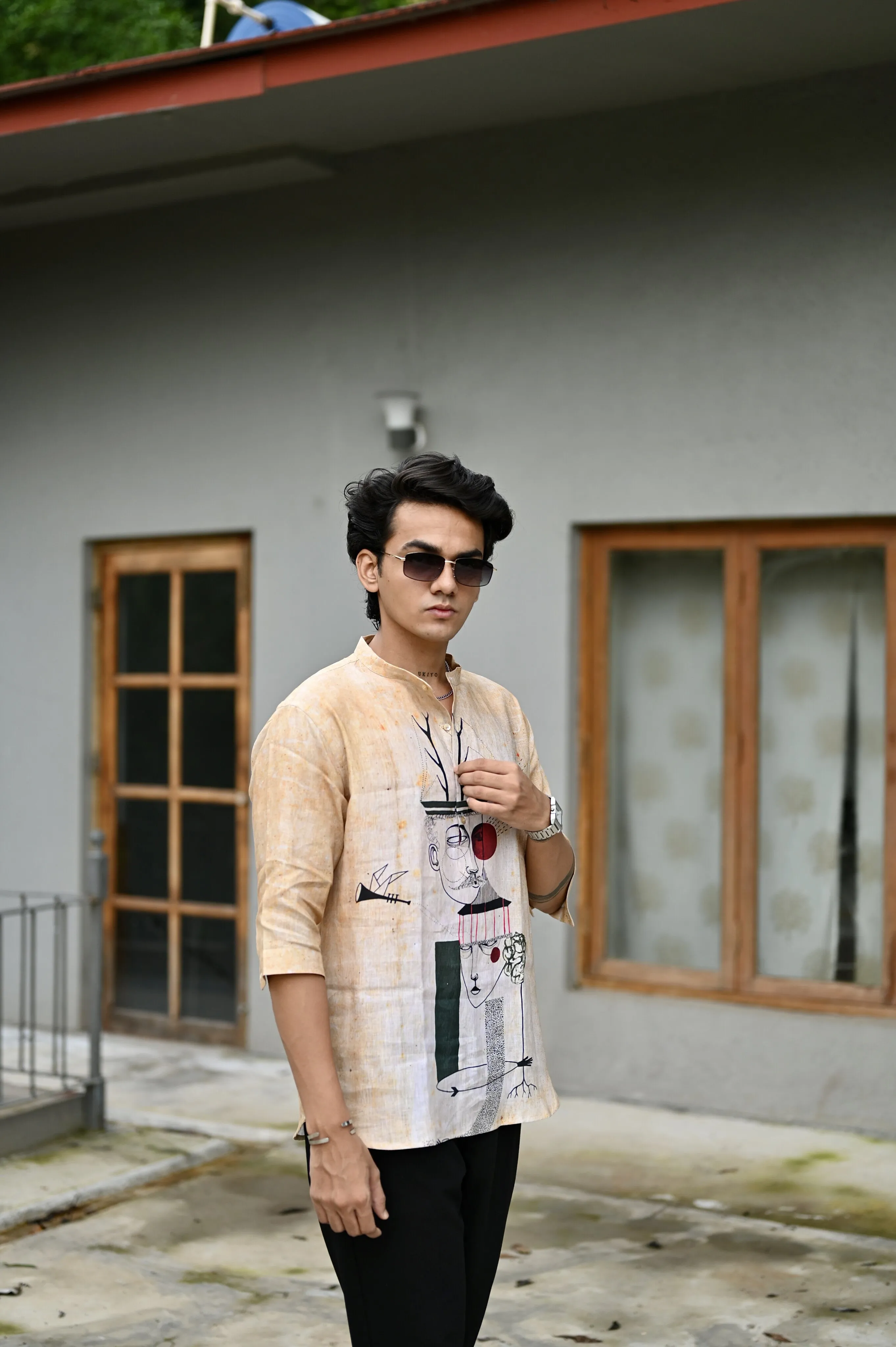 "Selfie Symphony : A self portrait 3/4 Sleeve Kurta Style Shirt"