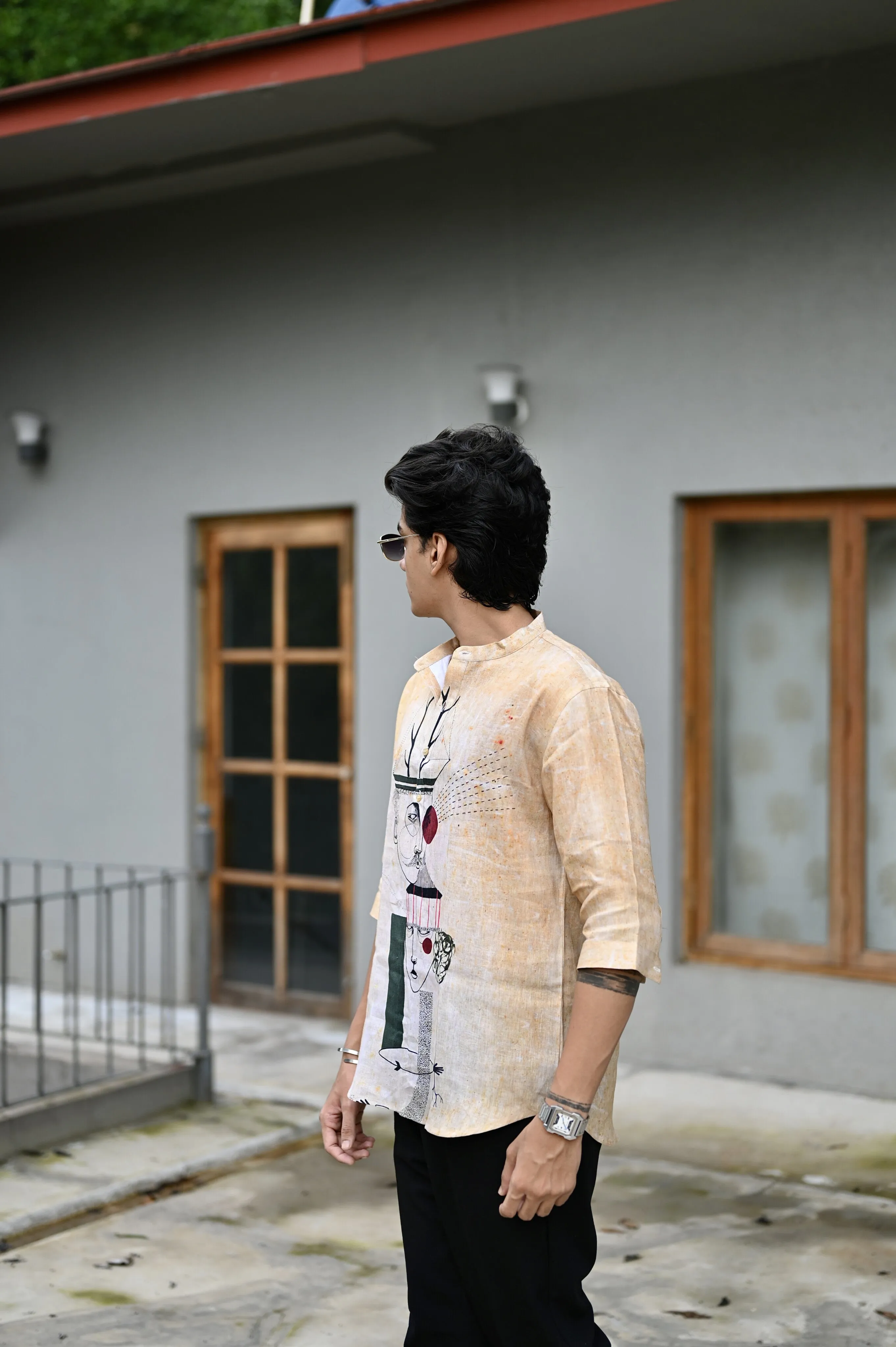 "Selfie Symphony : A self portrait 3/4 Sleeve Kurta Style Shirt"