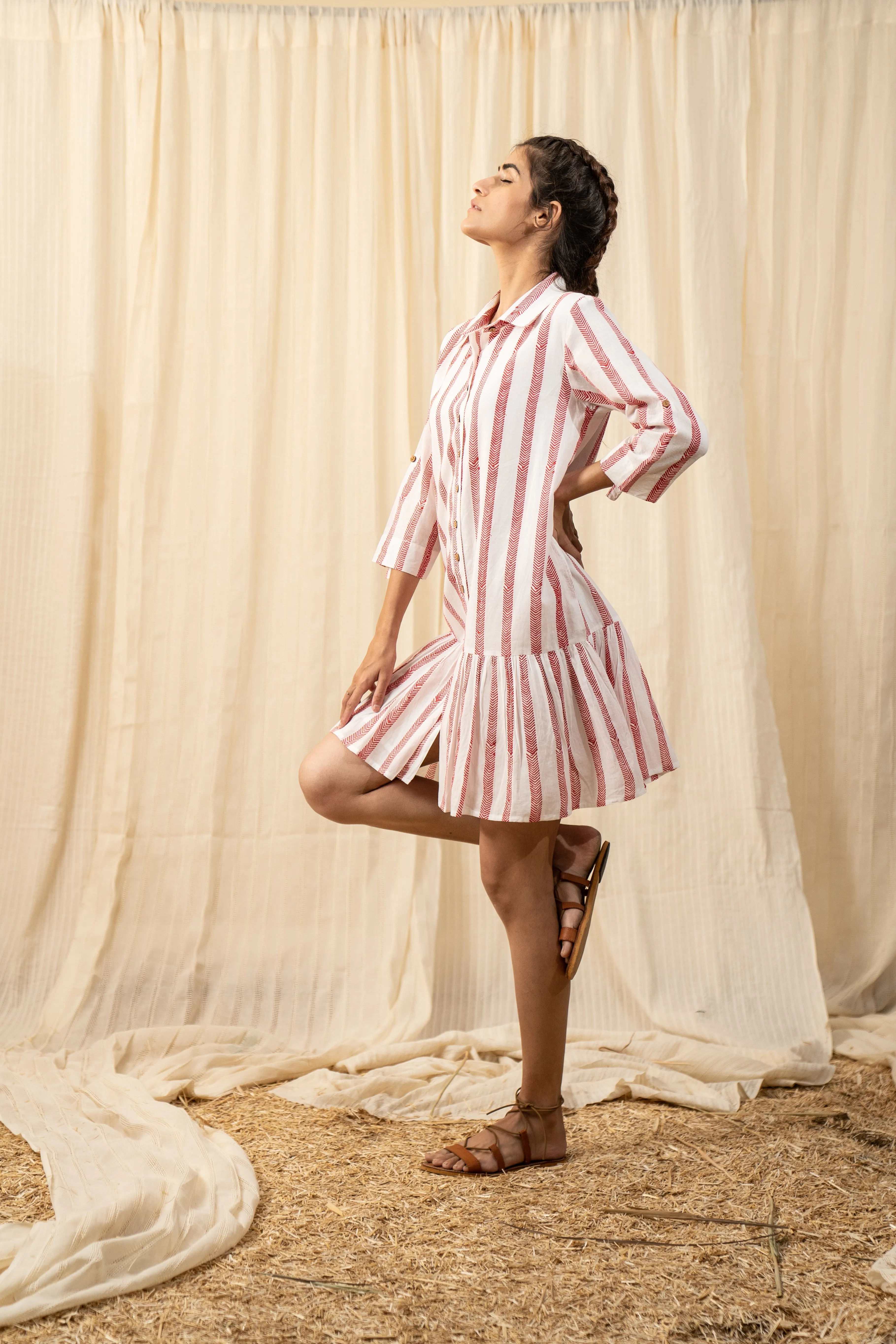 Red And White Stripe Shirt Dress