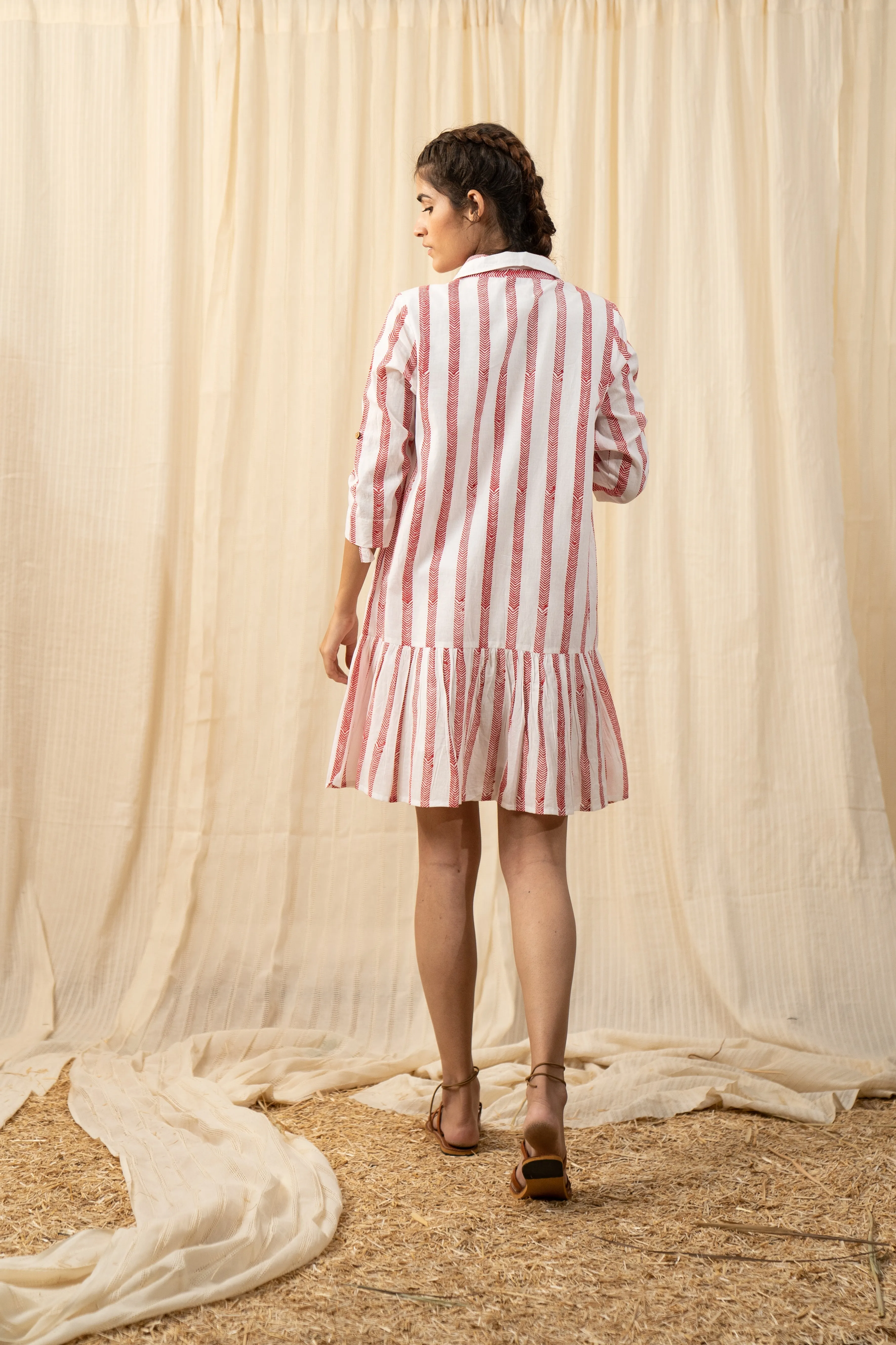 Red And White Stripe Shirt Dress