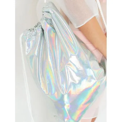 Silver Drawstring Holographic Backpack