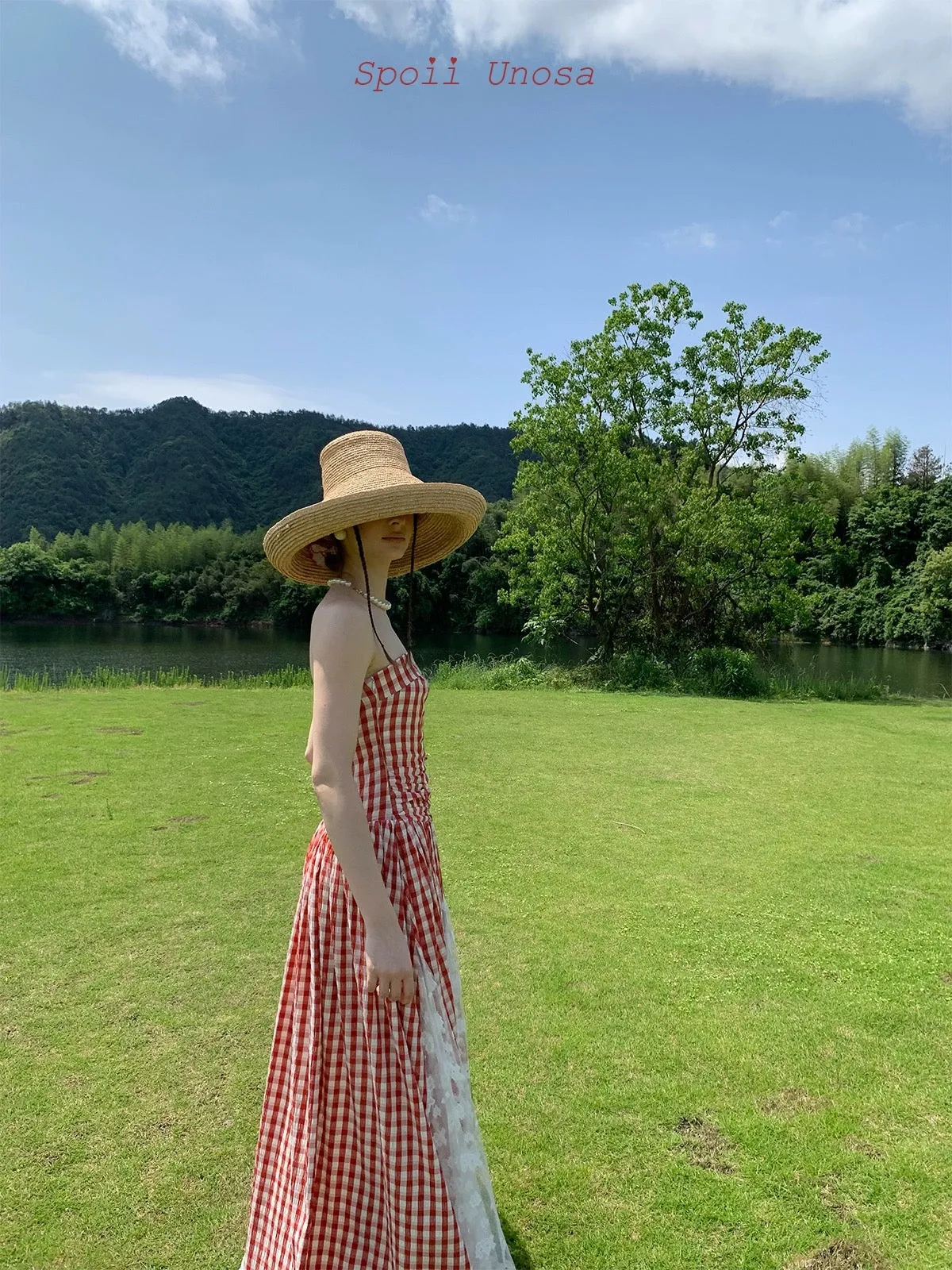 [SPOII UNOSA] French Riviera Garden Dress Gingham Midi Dress Gown