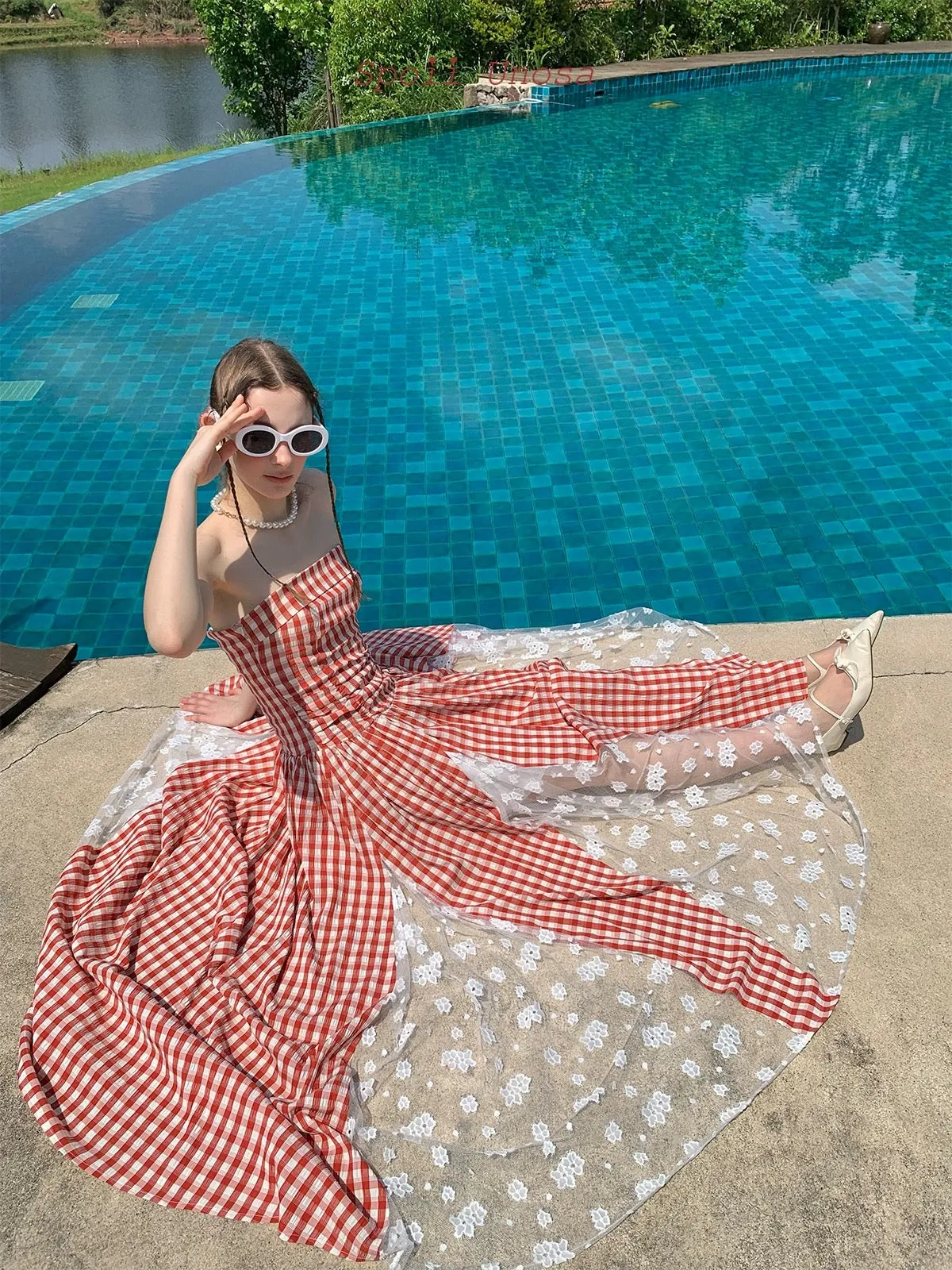 [SPOII UNOSA] French Riviera Garden Dress Gingham Midi Dress Gown