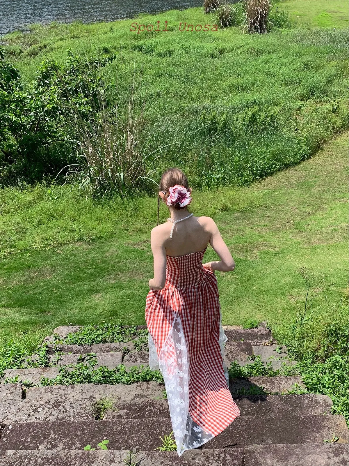 [SPOII UNOSA] French Riviera Garden Dress Gingham Midi Dress Gown