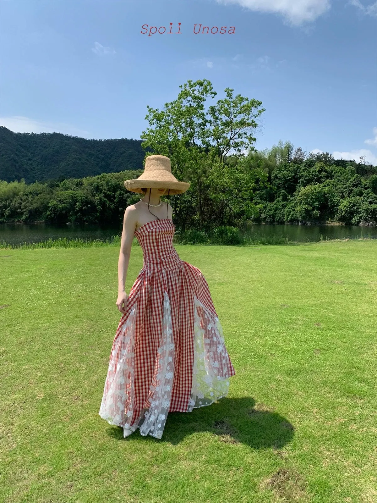 [SPOII UNOSA] French Riviera Garden Dress Gingham Midi Dress Gown