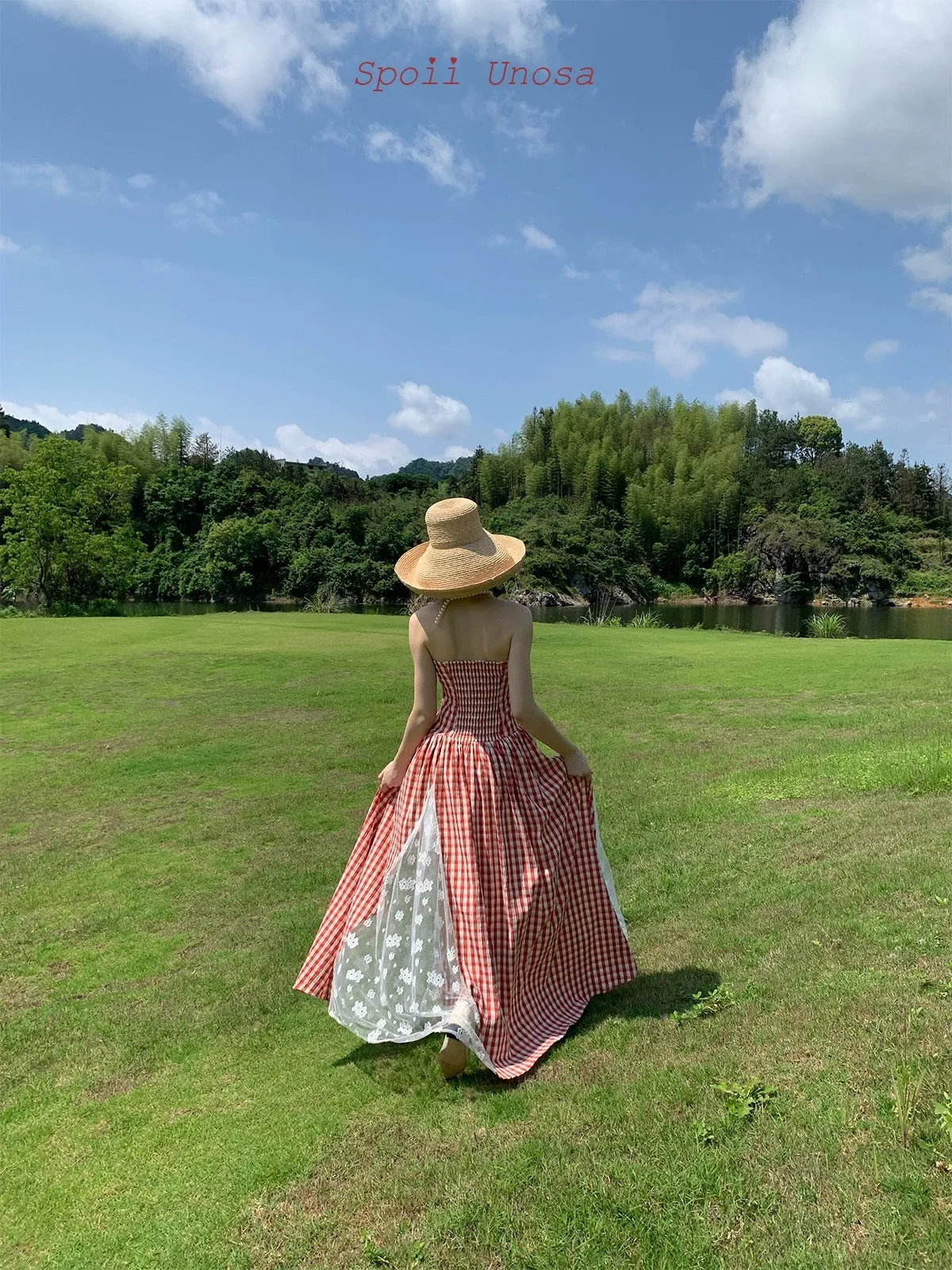 [SPOII UNOSA] French Riviera Garden Dress Gingham Midi Dress Gown