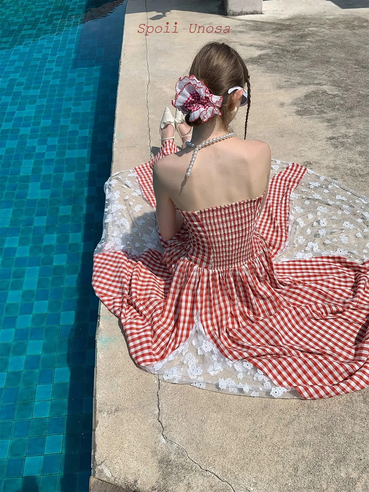 [SPOII UNOSA] French Riviera Garden Dress Gingham Midi Dress Gown