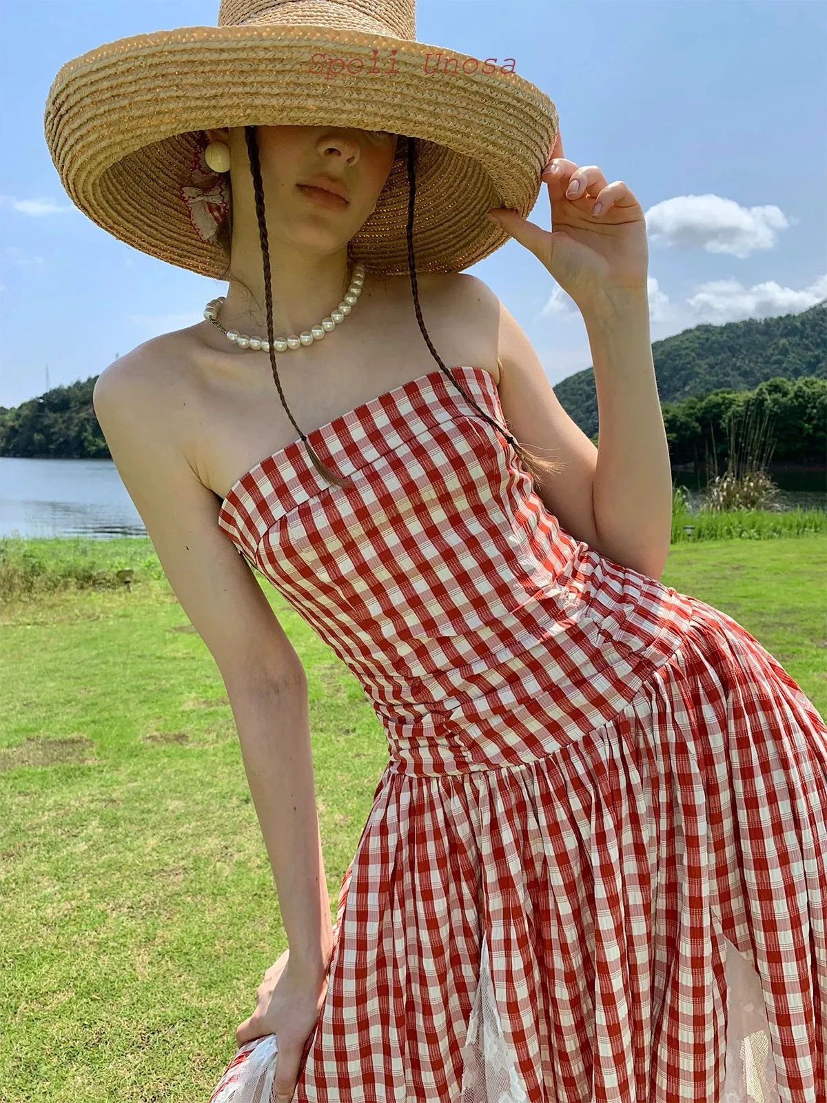 [SPOII UNOSA] French Riviera Garden Dress Gingham Midi Dress Gown