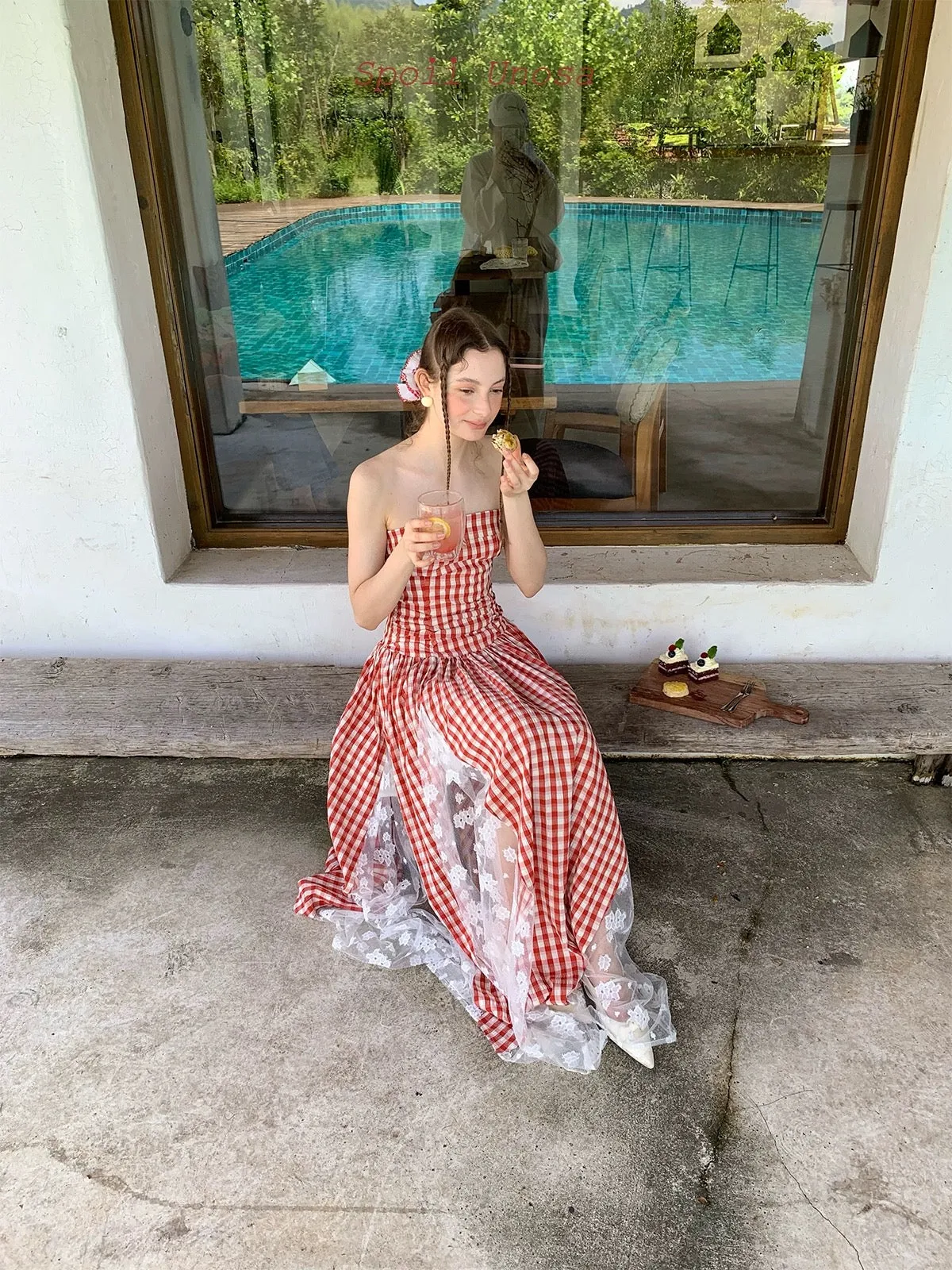 [SPOII UNOSA] French Riviera Garden Dress Gingham Midi Dress Gown