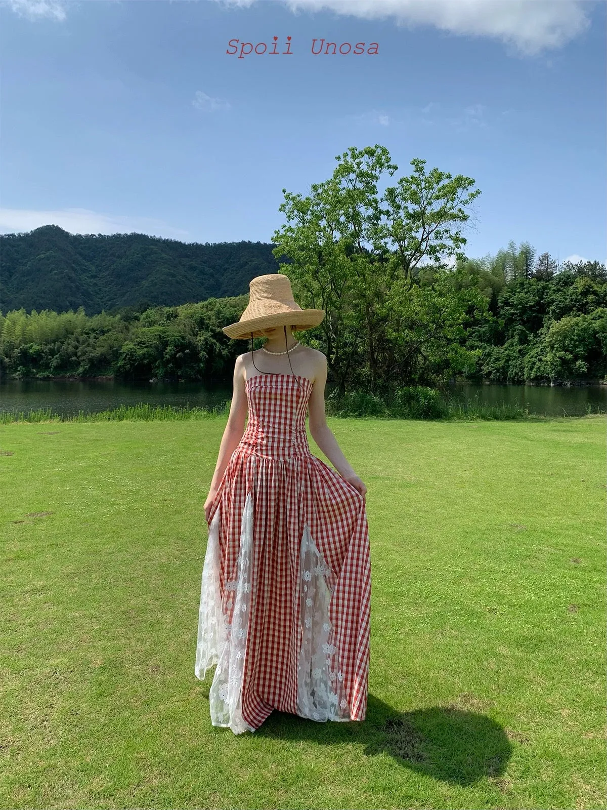 [SPOII UNOSA] French Riviera Garden Dress Gingham Midi Dress Gown