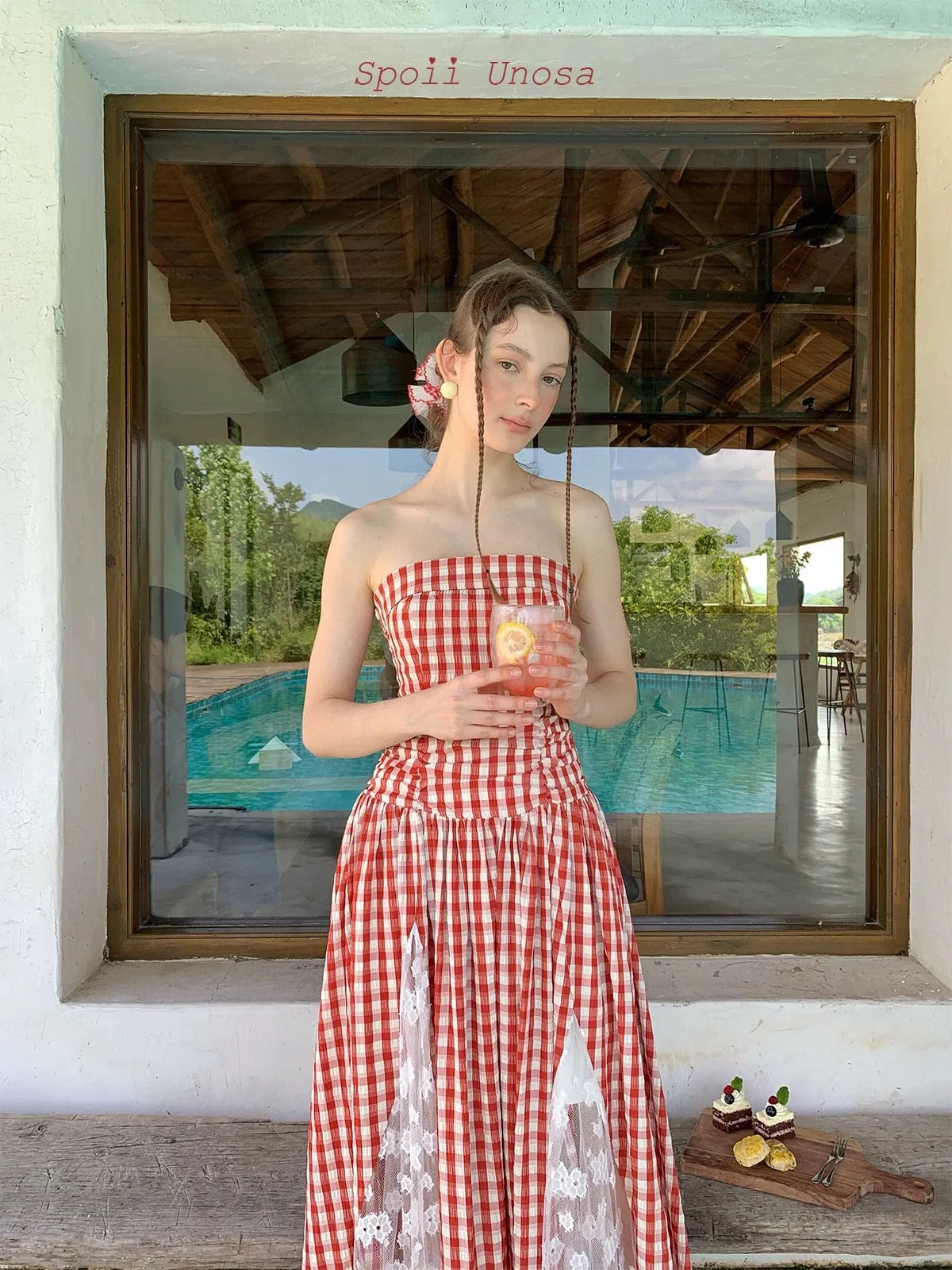 [SPOII UNOSA] French Riviera Garden Dress Gingham Midi Dress Gown