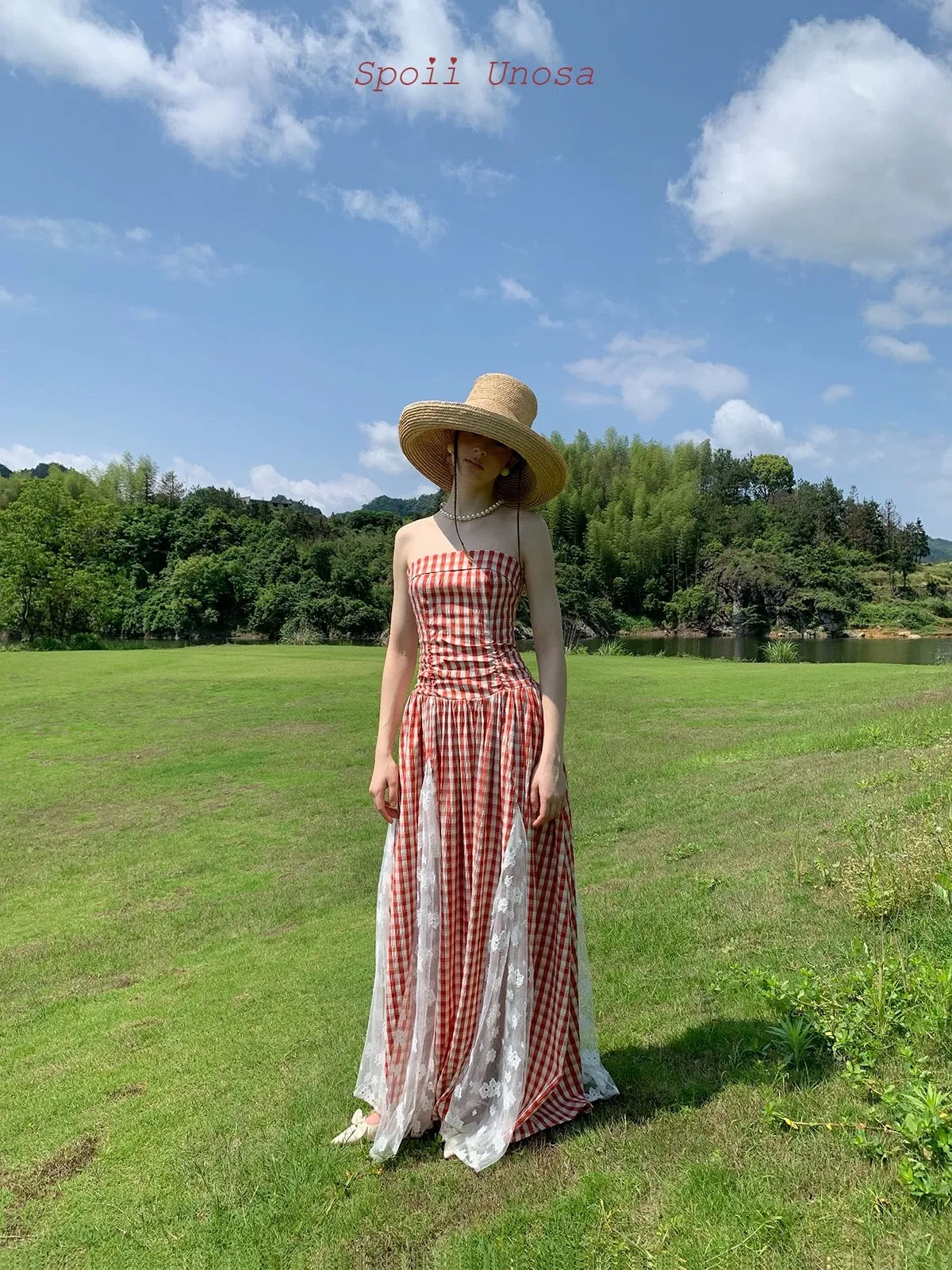 [SPOII UNOSA] French Riviera Garden Dress Gingham Midi Dress Gown