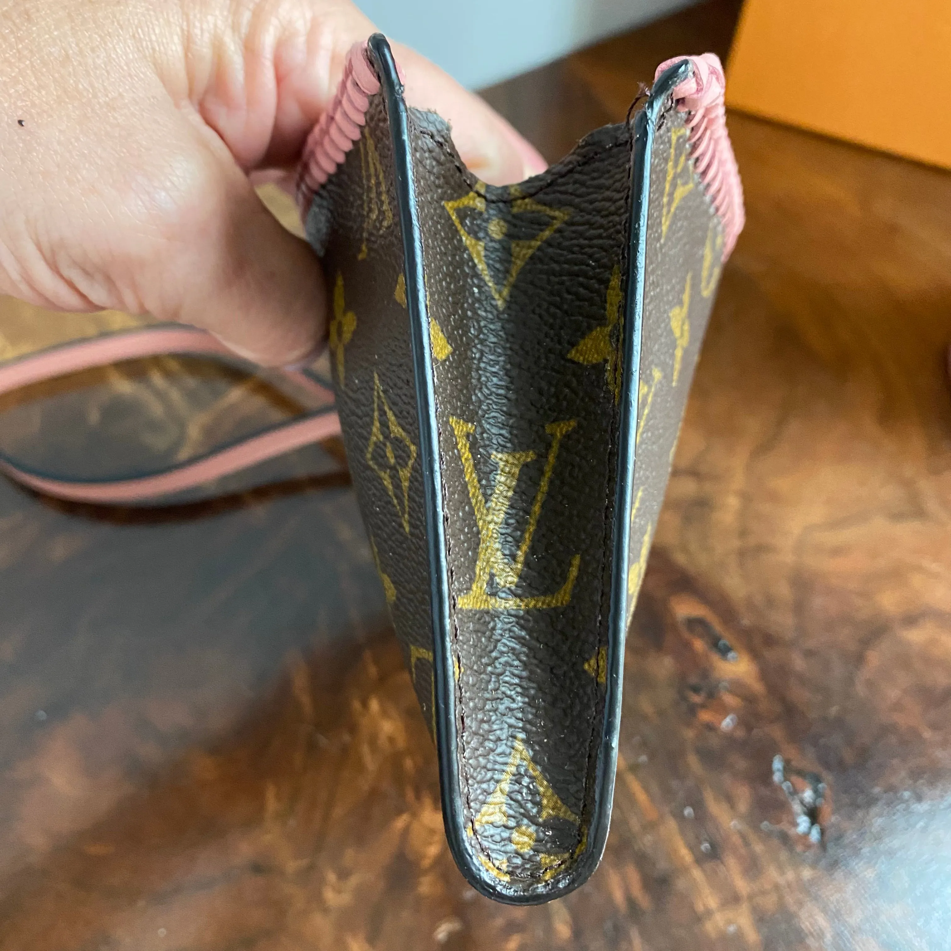 The Junco - Vintage Monogram Wristlet in Pale Pink