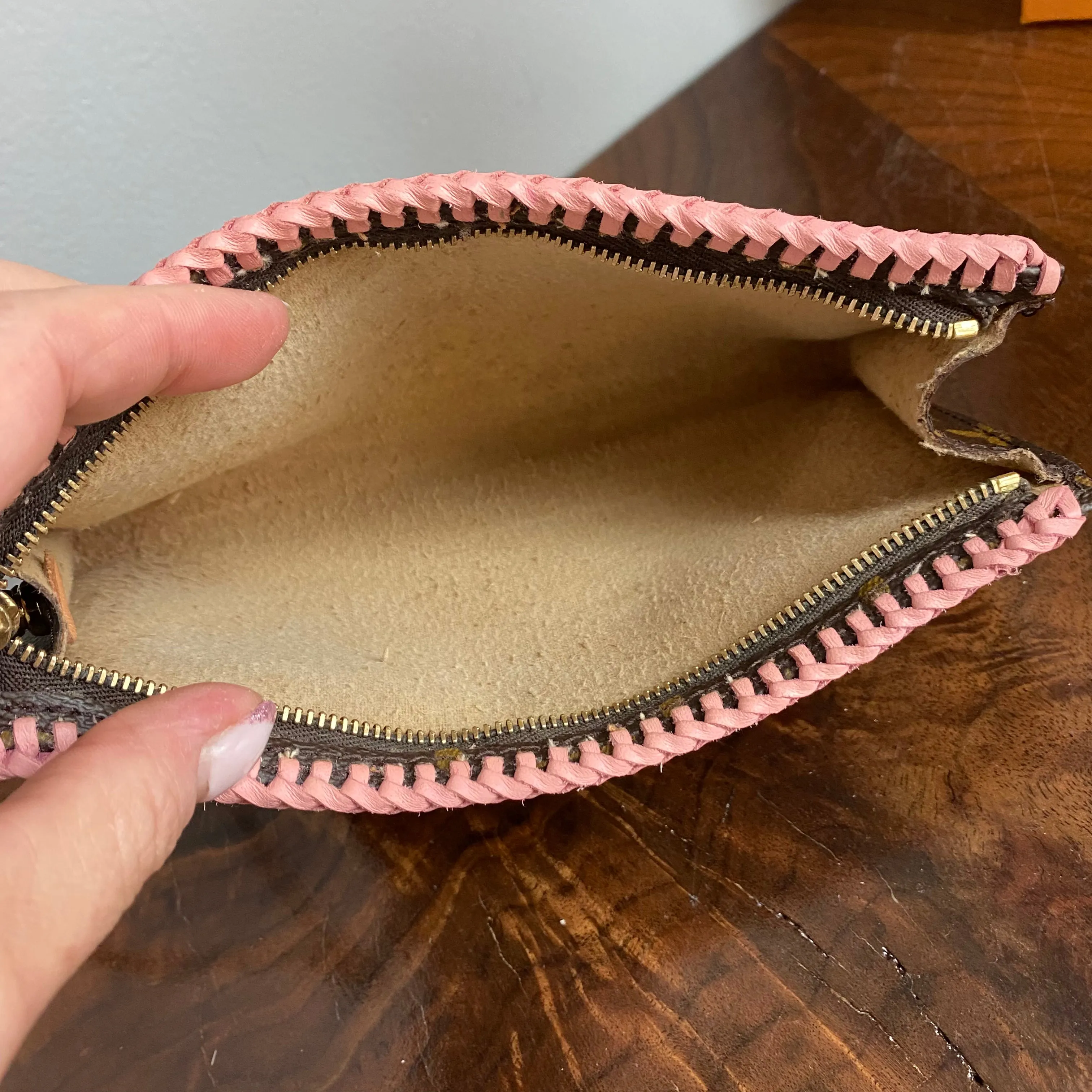 The Junco - Vintage Monogram Wristlet in Pale Pink