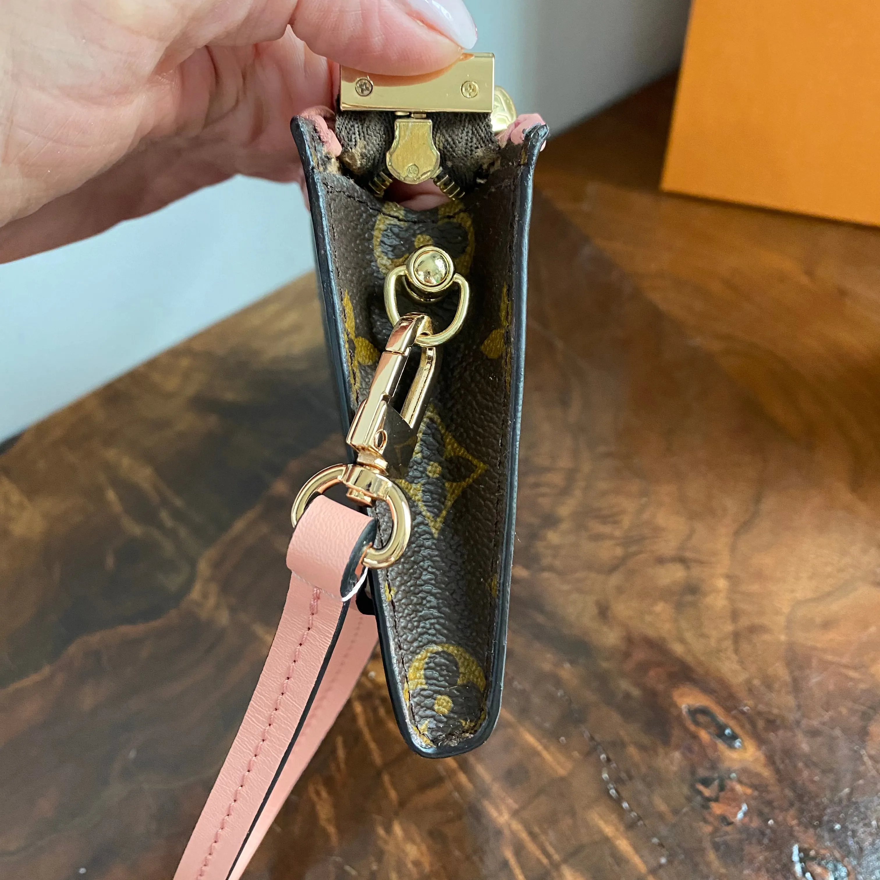 The Junco - Vintage Monogram Wristlet in Pale Pink