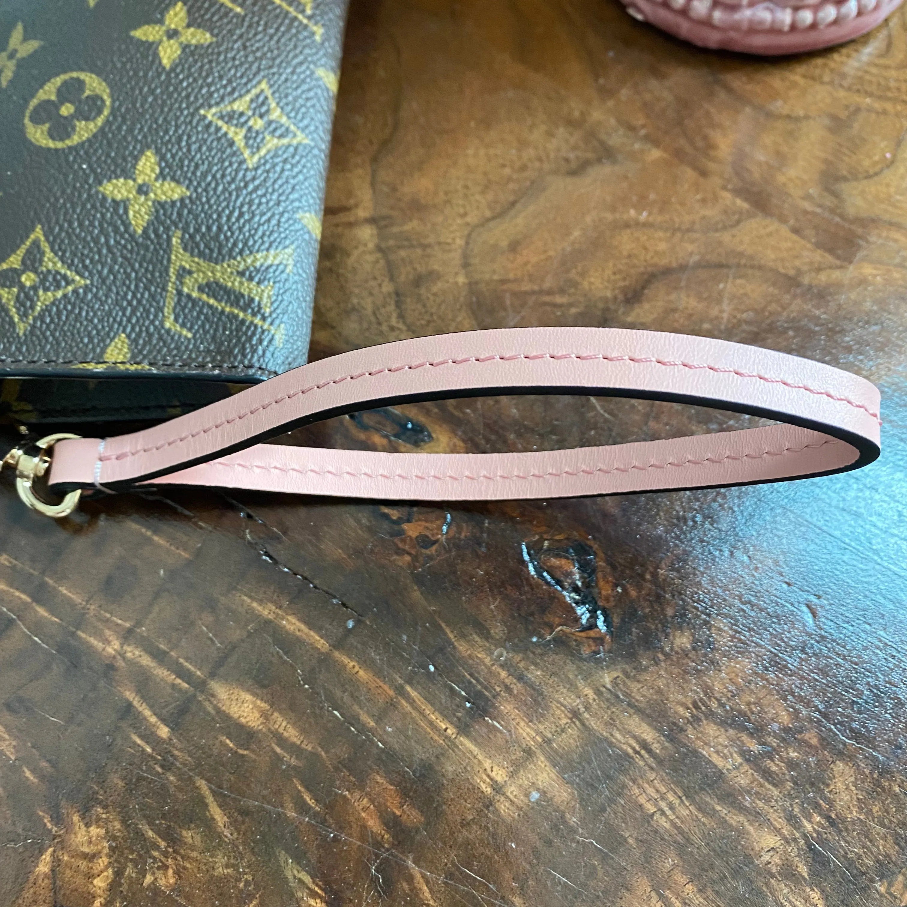 The Junco - Vintage Monogram Wristlet in Pale Pink