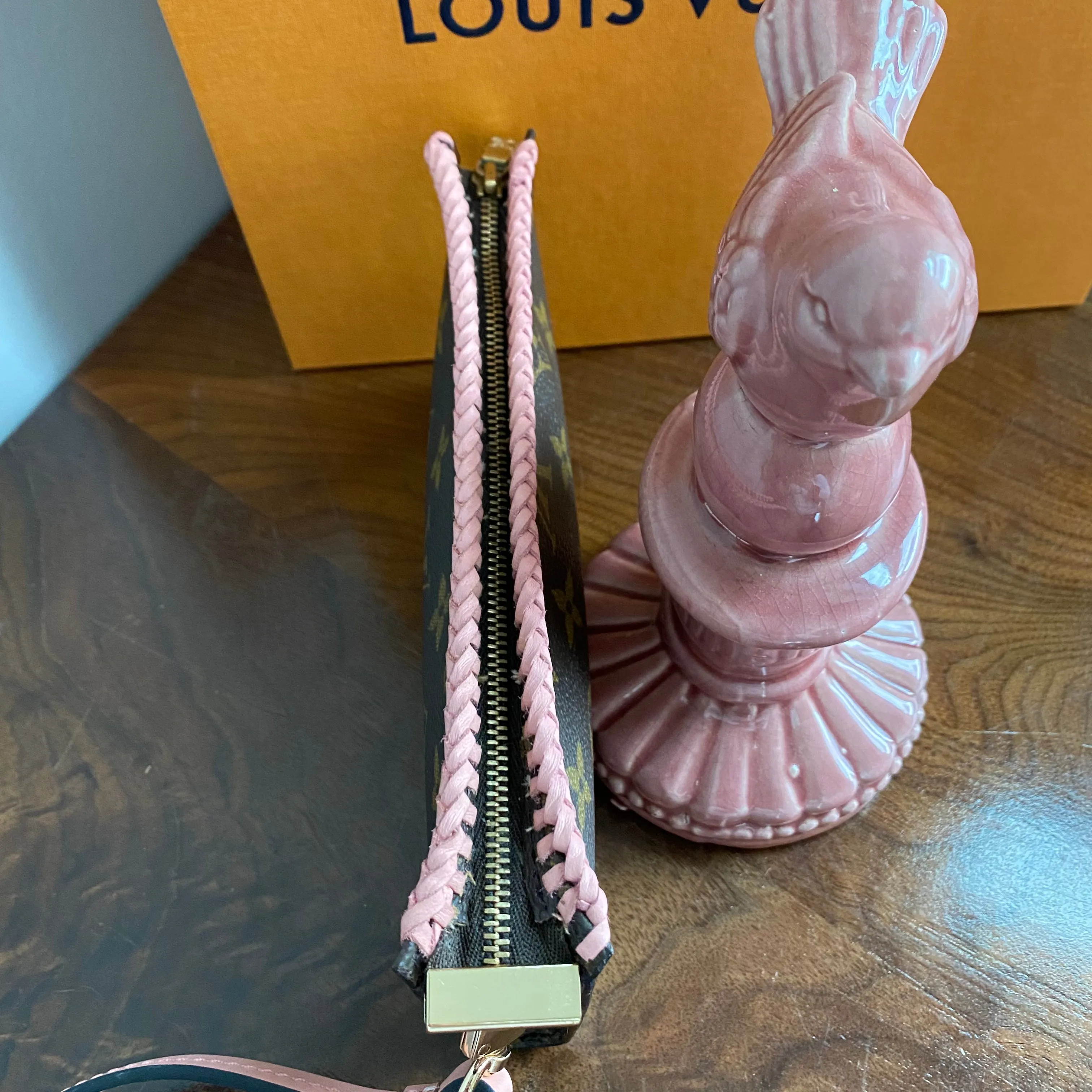 The Junco - Vintage Monogram Wristlet in Pale Pink