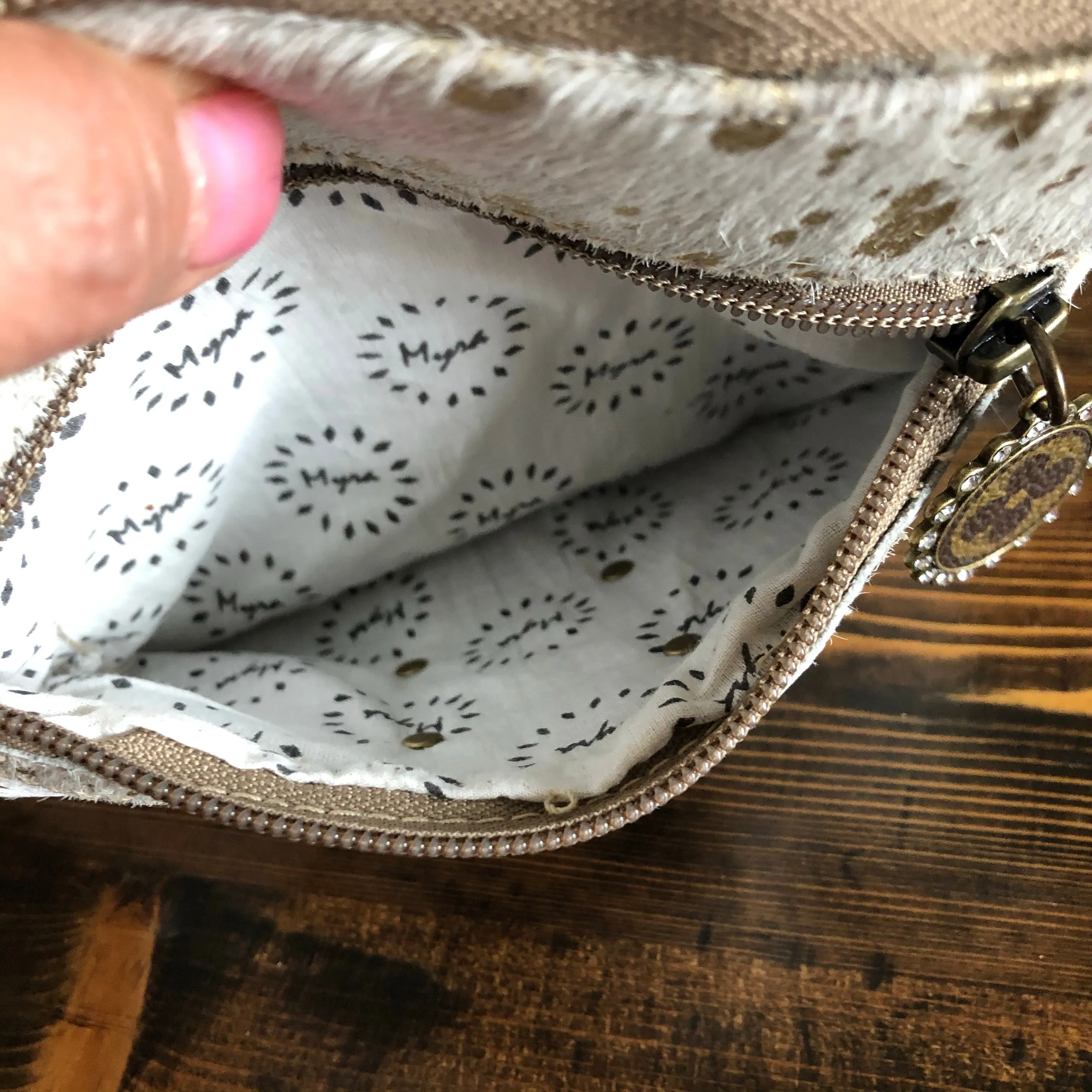 The Mockingbird - Gold Splatter Hair on Hide Wristlet Bag