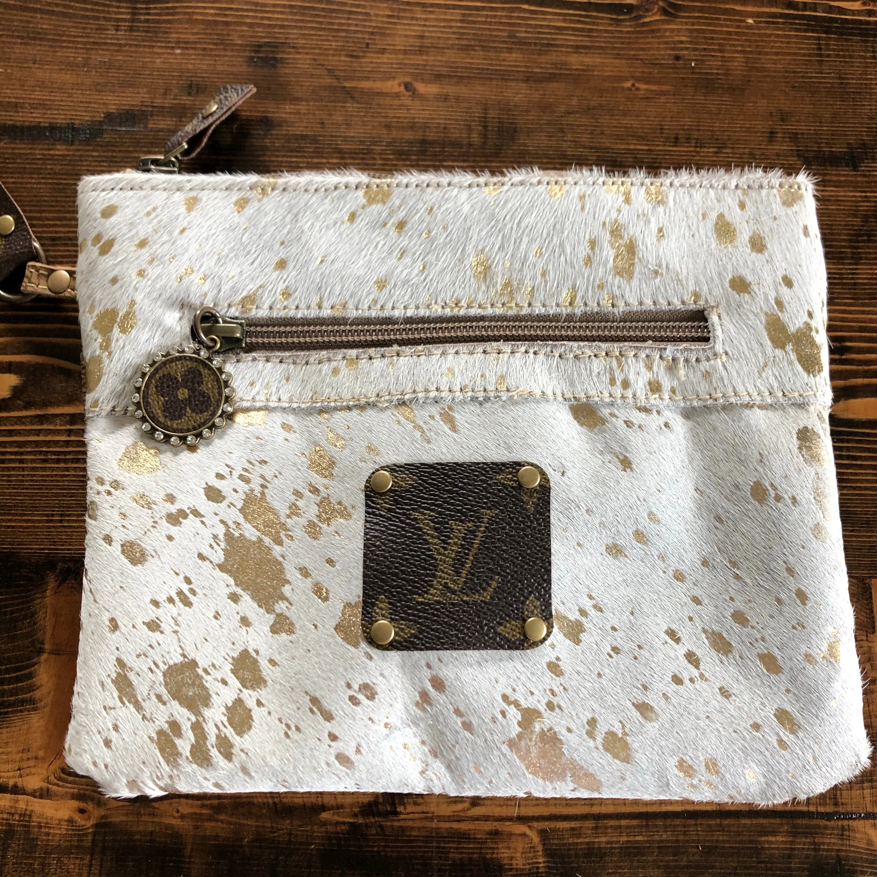 The Mockingbird - Gold Splatter Hair on Hide Wristlet Bag