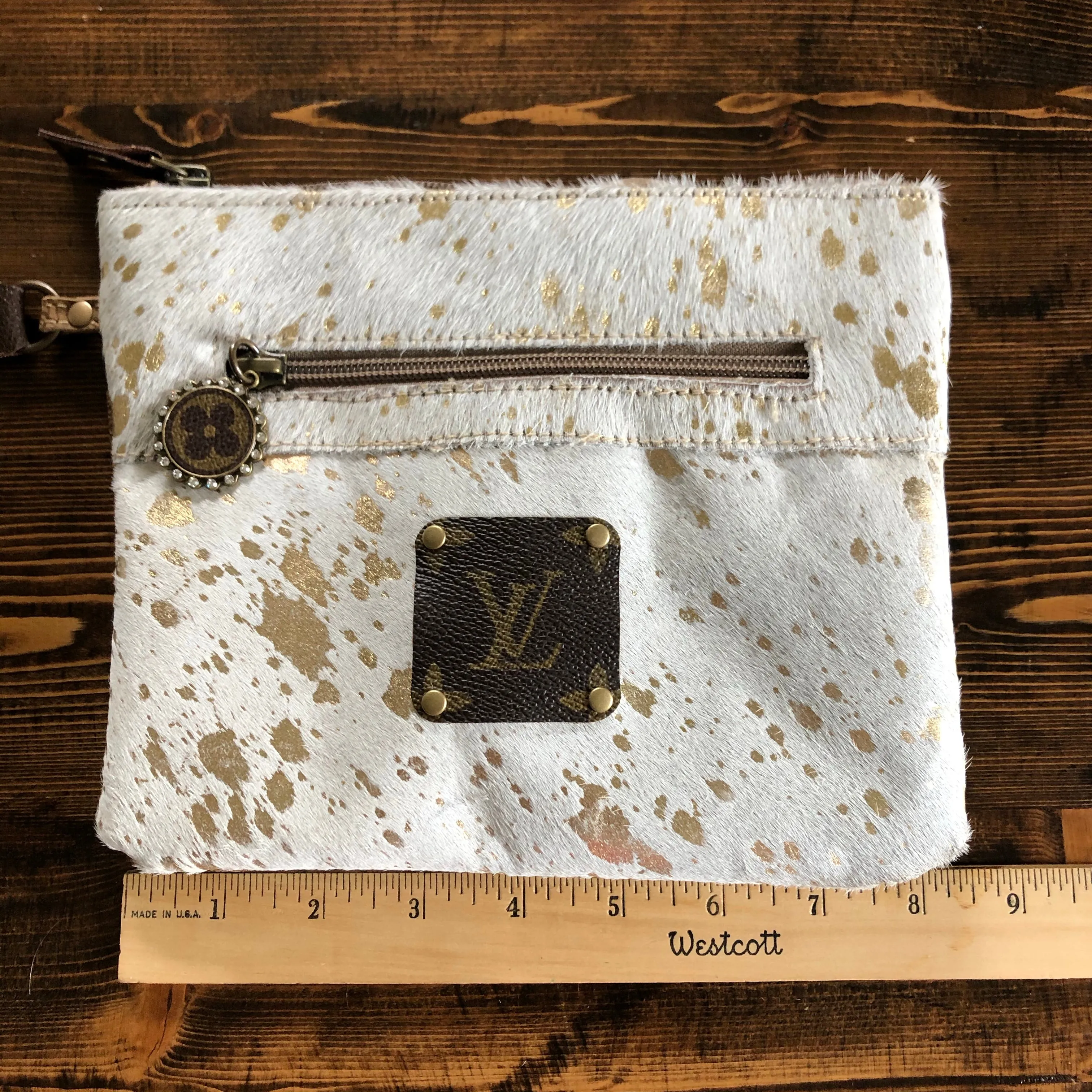 The Mockingbird - Gold Splatter Hair on Hide Wristlet Bag