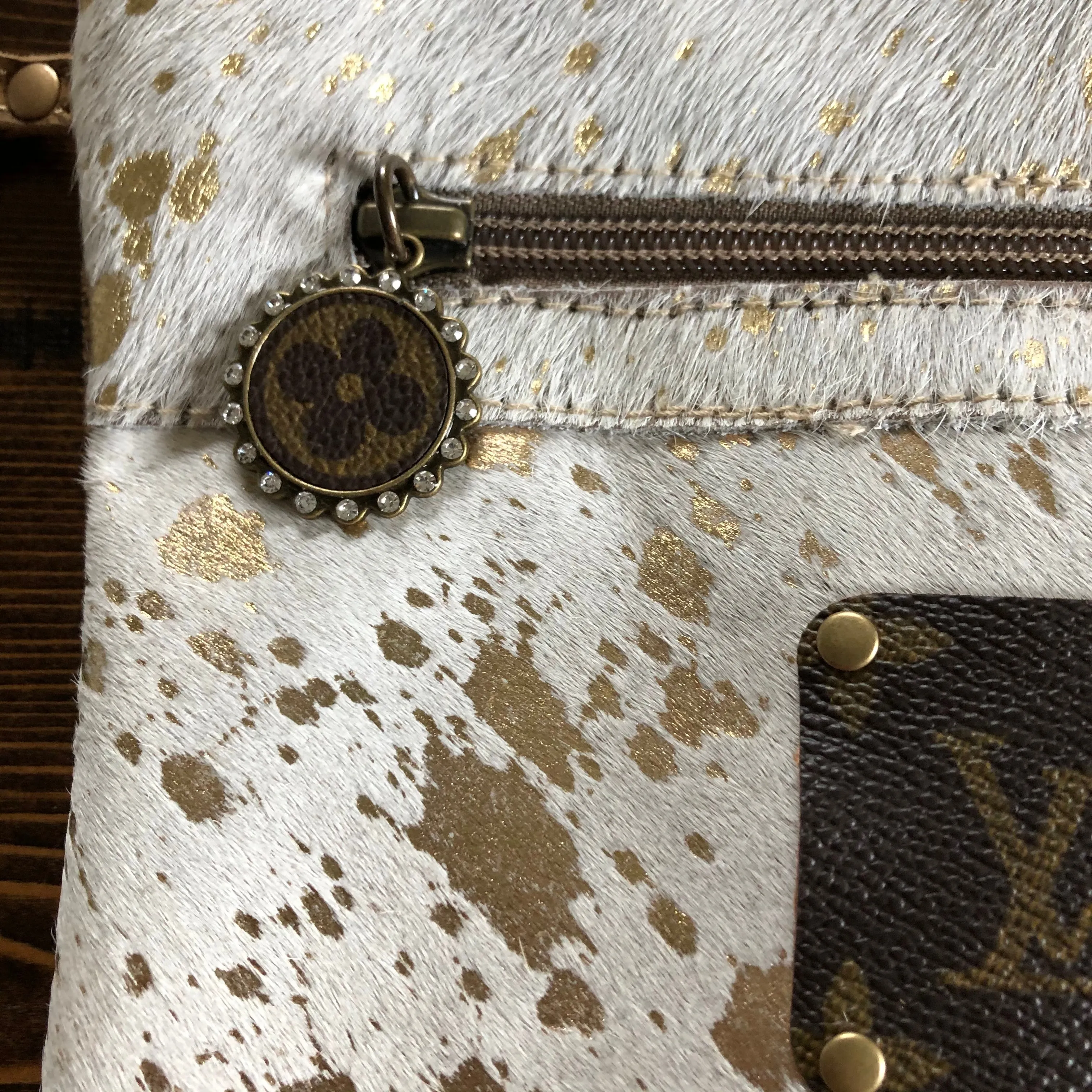 The Mockingbird - Gold Splatter Hair on Hide Wristlet Bag
