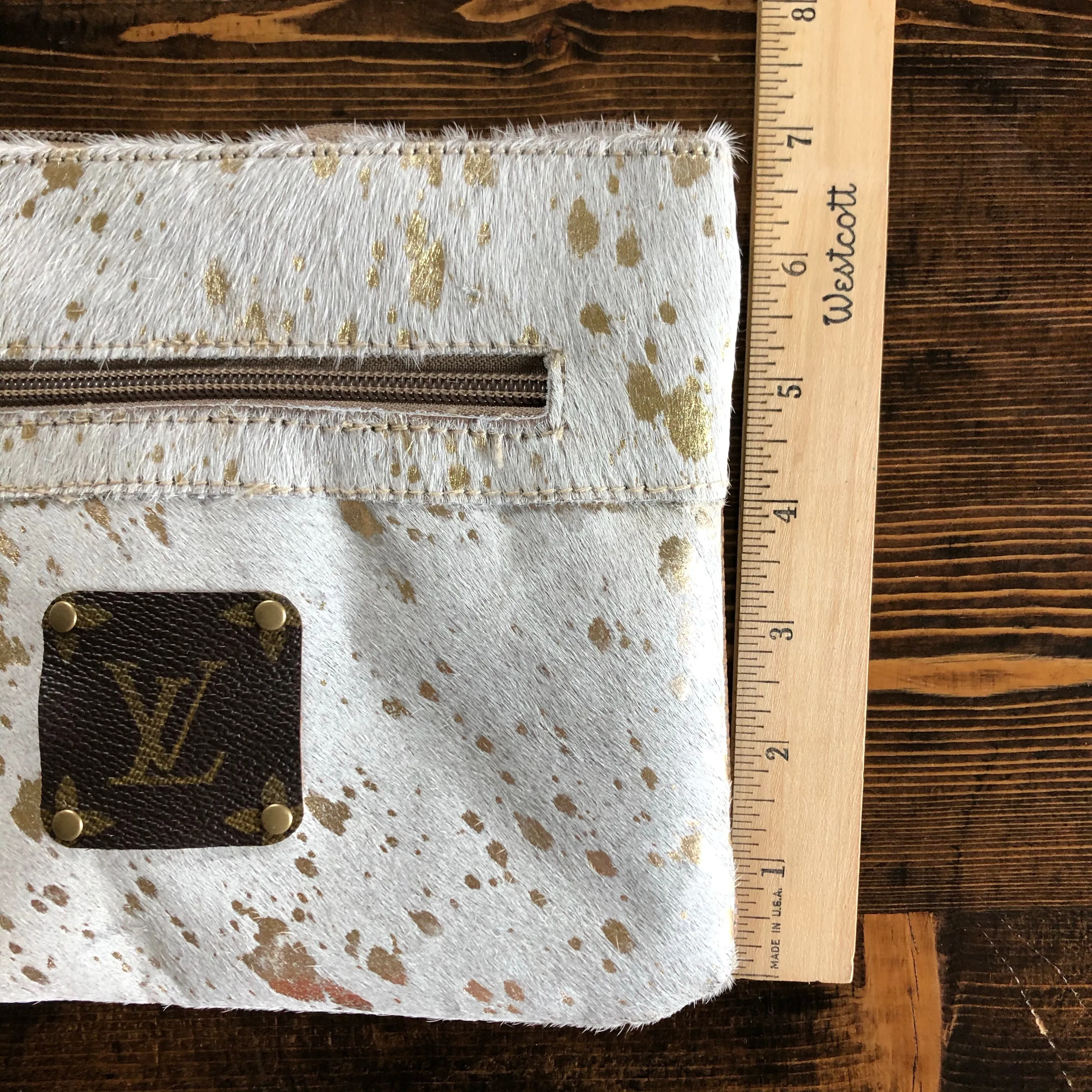 The Mockingbird - Gold Splatter Hair on Hide Wristlet Bag