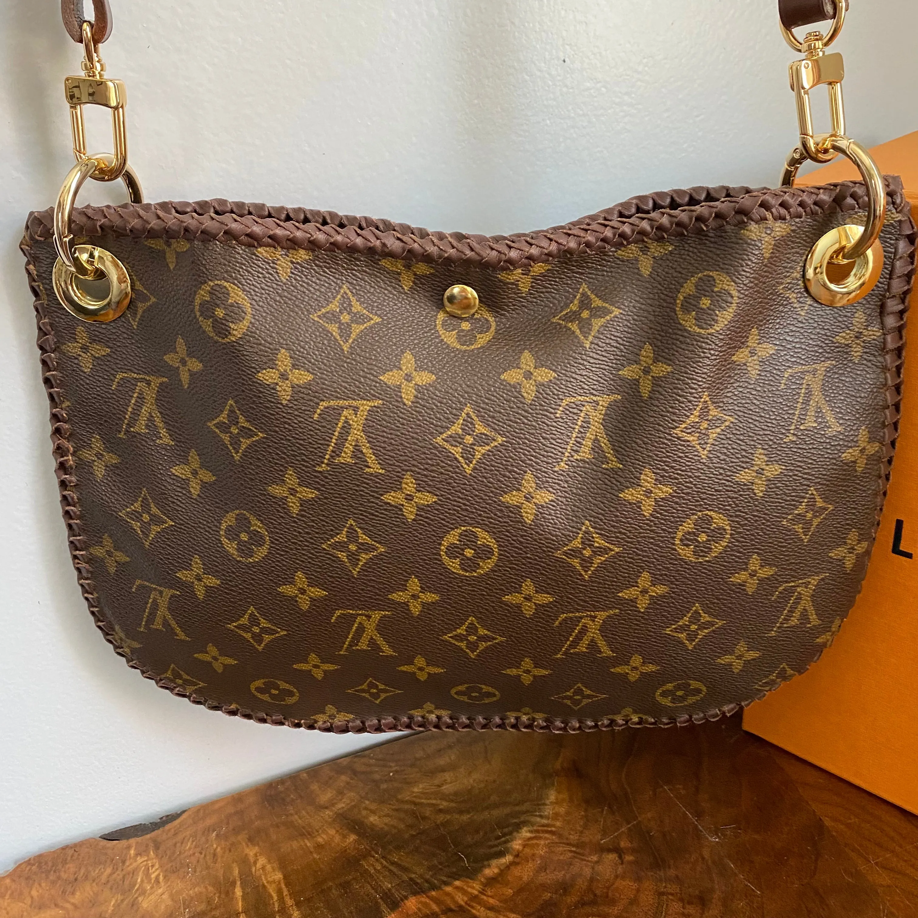 The Peacock - Vintage Monogram Hobo Crossbody in Brown - Gold Hardware