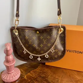 The Peacock - Vintage Monogram Hobo Crossbody in Brown - Gold Hardware