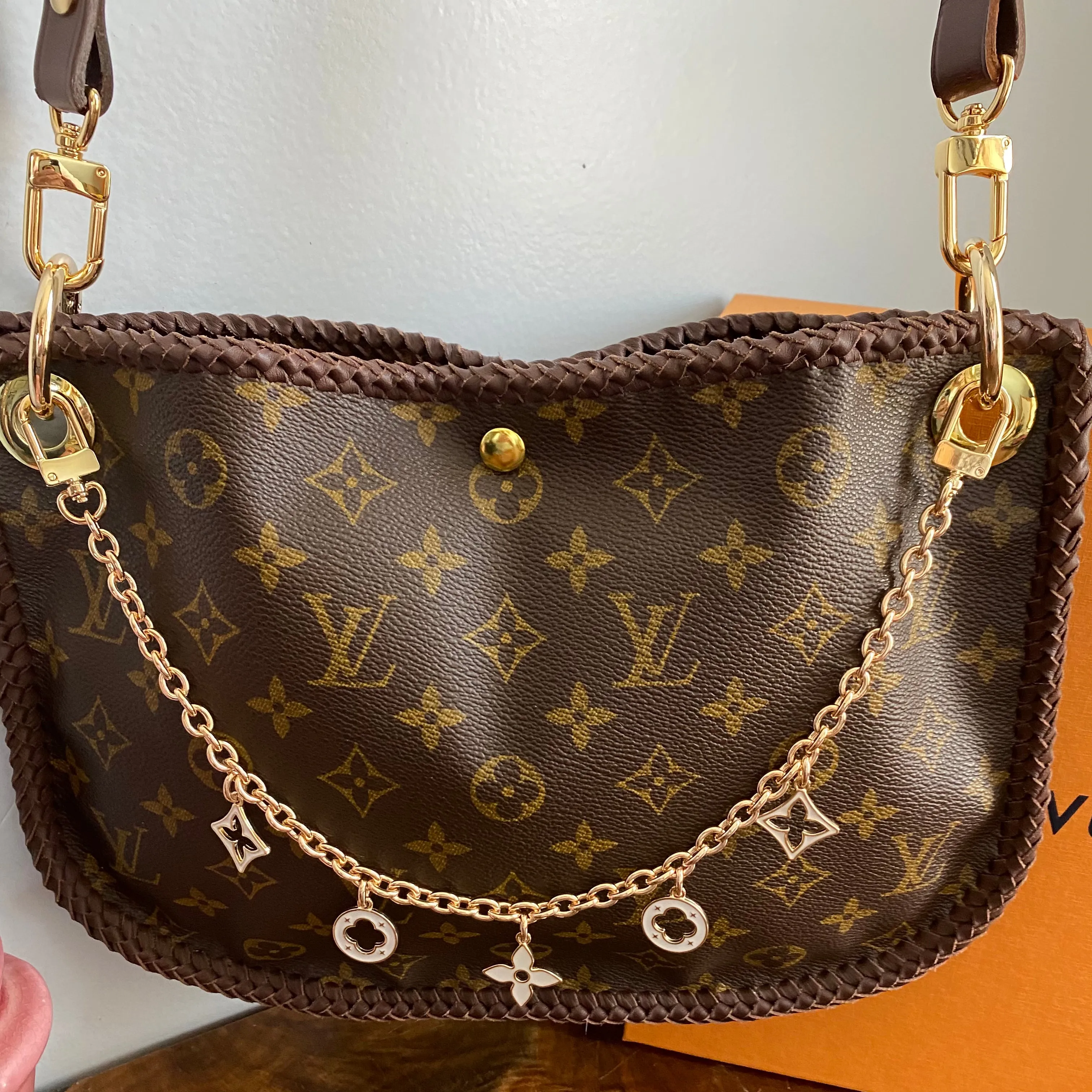 The Peacock - Vintage Monogram Hobo Crossbody in Brown - Gold Hardware