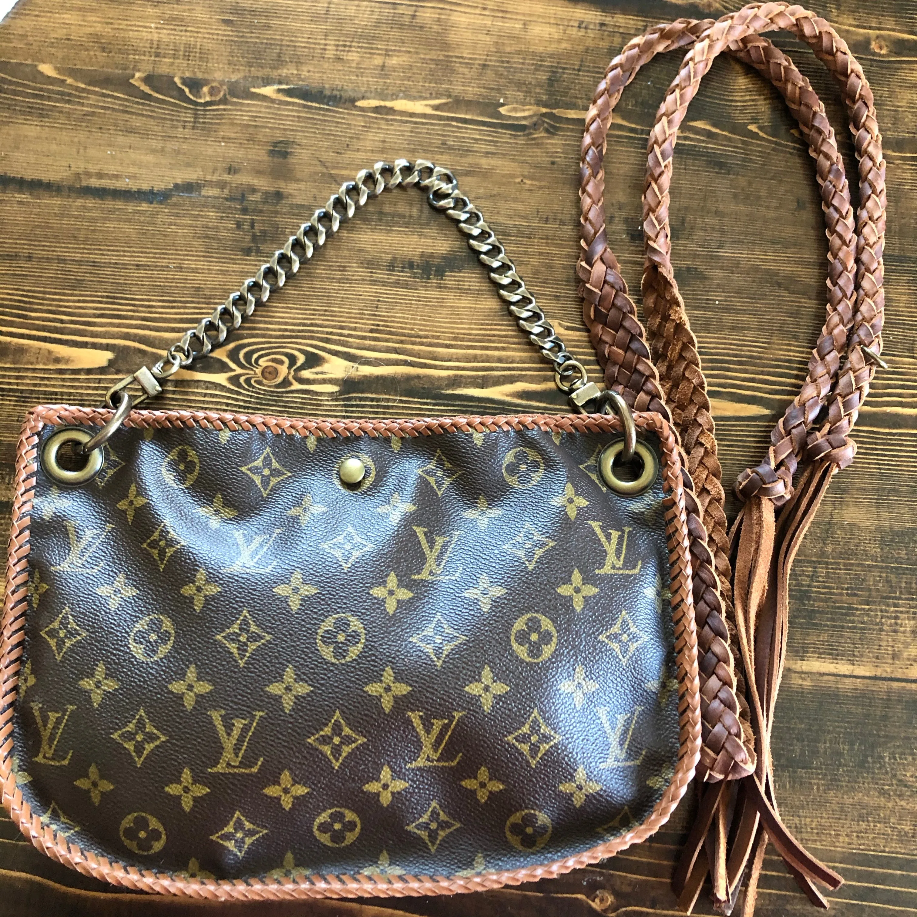 The Peacock - Vintage Monogram Hobo Crossbody in Caramel - Antique Brass Hardware