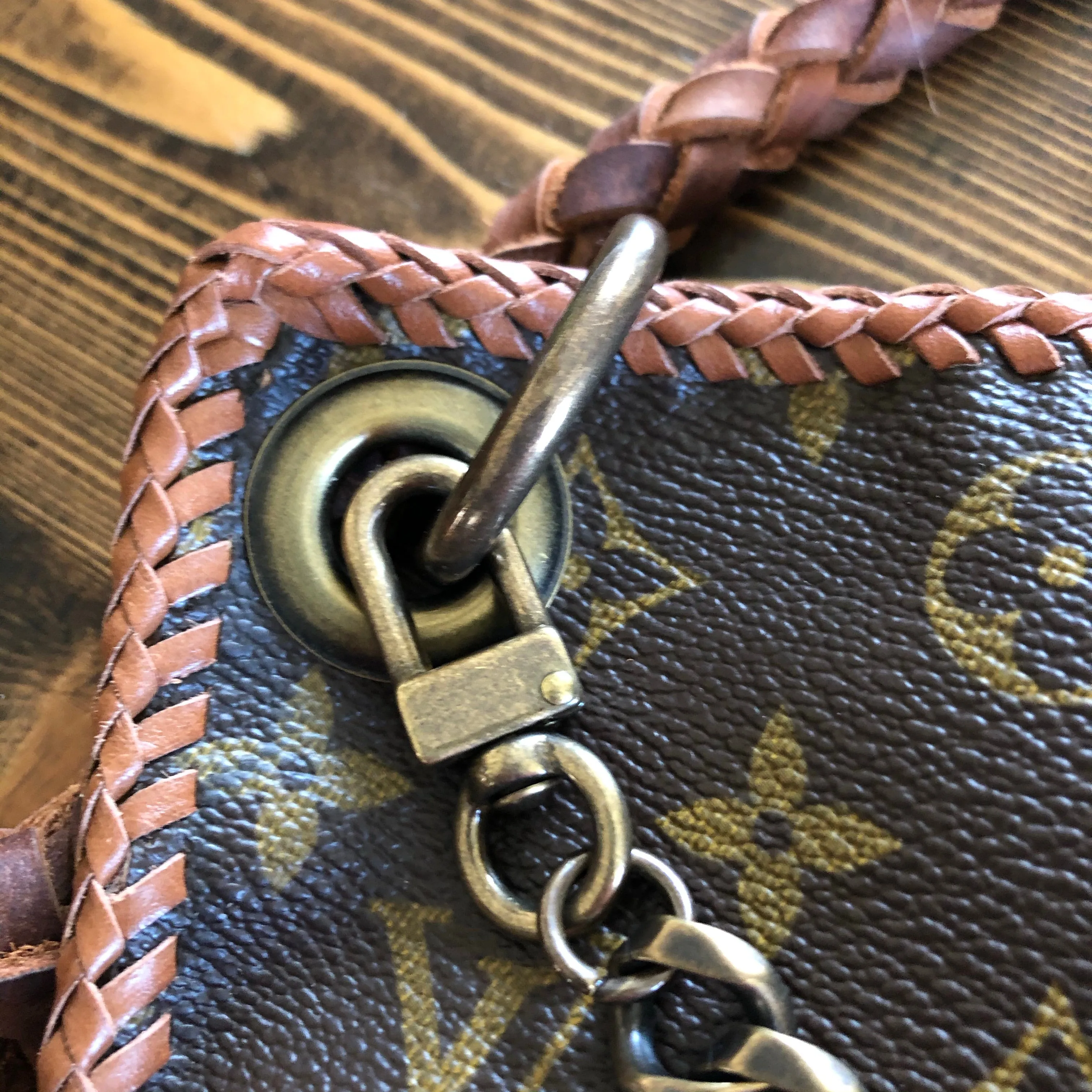 The Peacock - Vintage Monogram Hobo Crossbody in Caramel - Antique Brass Hardware