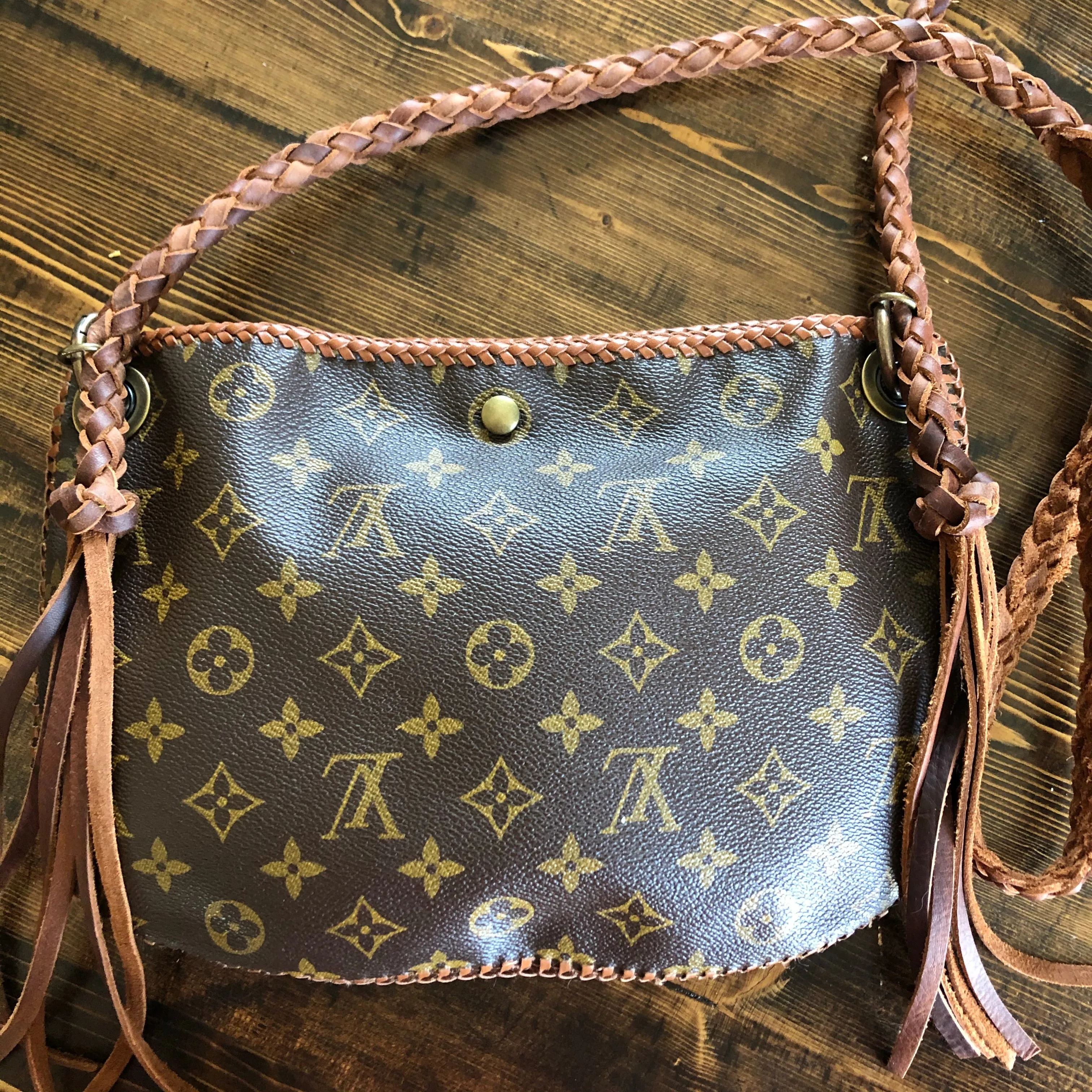 The Peacock - Vintage Monogram Hobo Crossbody in Caramel - Antique Brass Hardware