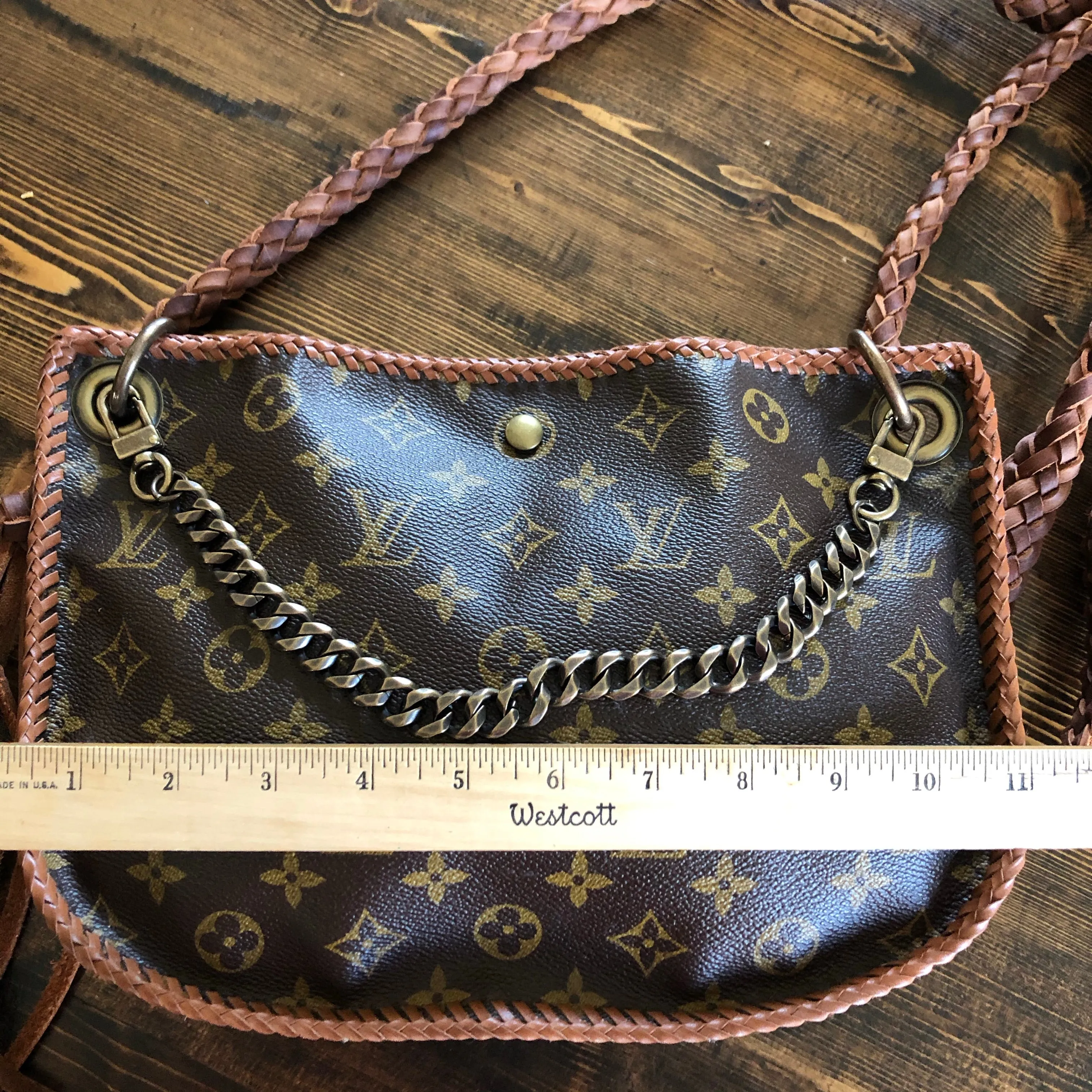 The Peacock - Vintage Monogram Hobo Crossbody in Caramel - Antique Brass Hardware
