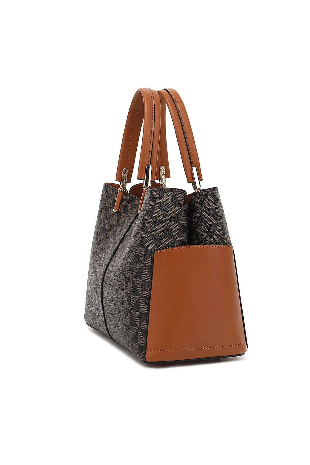 Triple Compartment Satchel with Crossbody Strap
