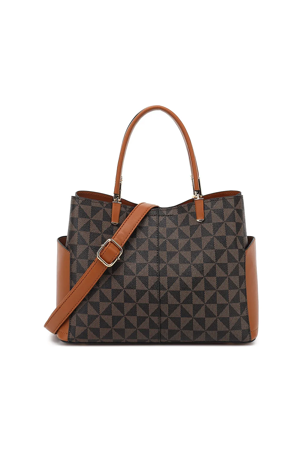 Triple Compartment Satchel with Crossbody Strap