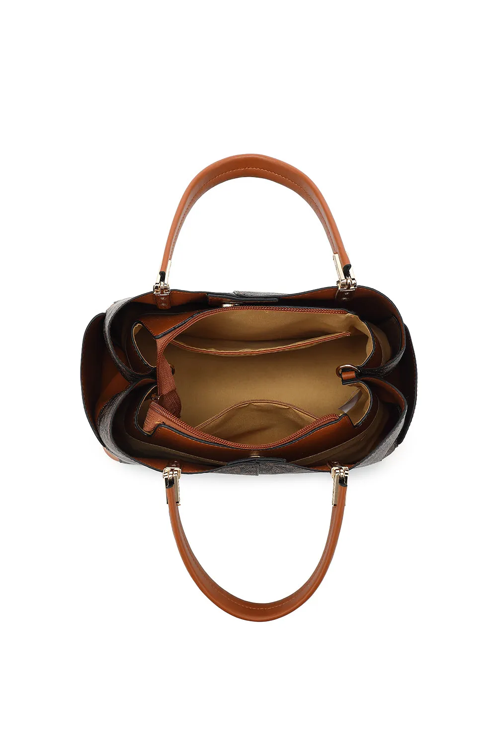 Triple Compartment Satchel with Crossbody Strap