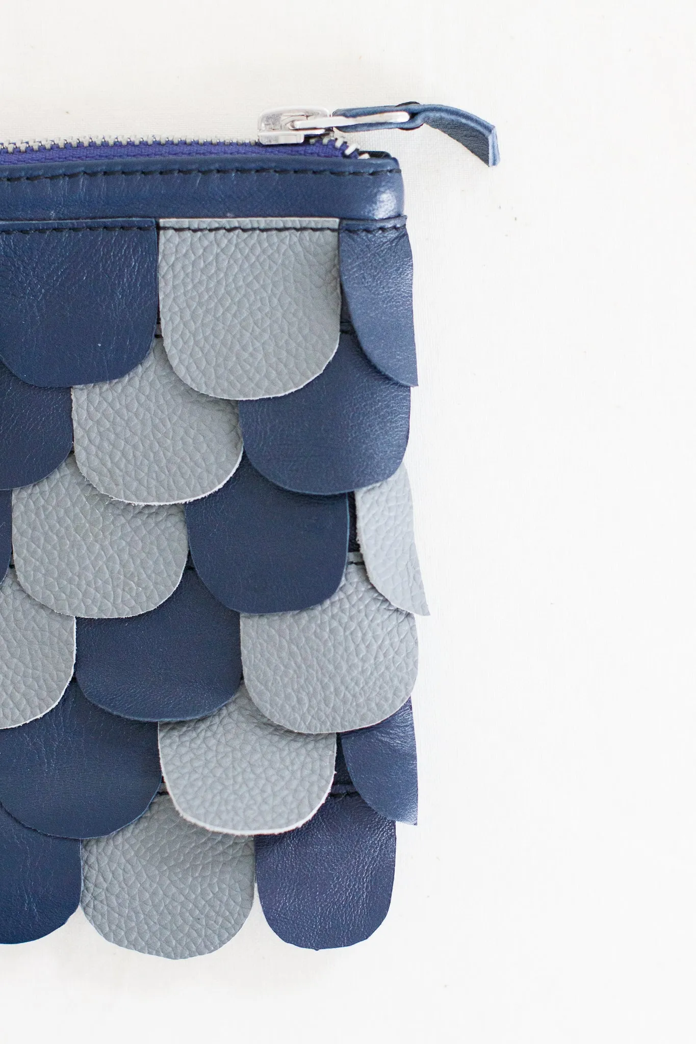 Two-tone Scallop Leather Wristlet, Slate